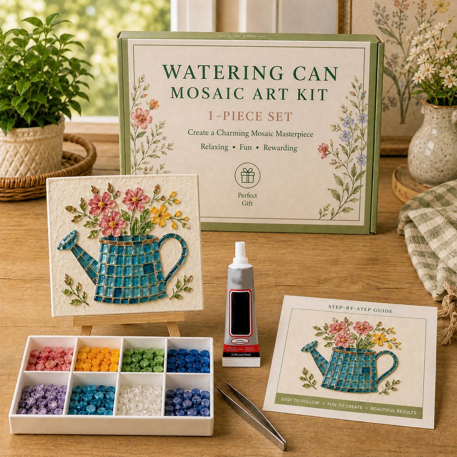 ByteCraft DIY Sea Glass Mosaic Art Kit, Sea Glass Art Kit, DIY Beautiful Ocean & Garden Inspired Artwork with Colorful Glass Pieces, Coastal Home Decor & Creative Handmade Gift Adults
