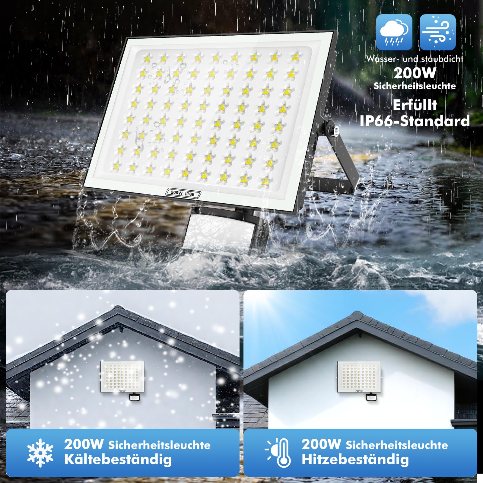 Projecteur LED Exterieur Detecteur de Mouvement 200W,20000LM Spot LED Extérieur avec Télécommande,6500K Blanc Froid Projecteur Extérieur,IP66 Etanche Eclairage Exterieur pour Garage Jardin Patio