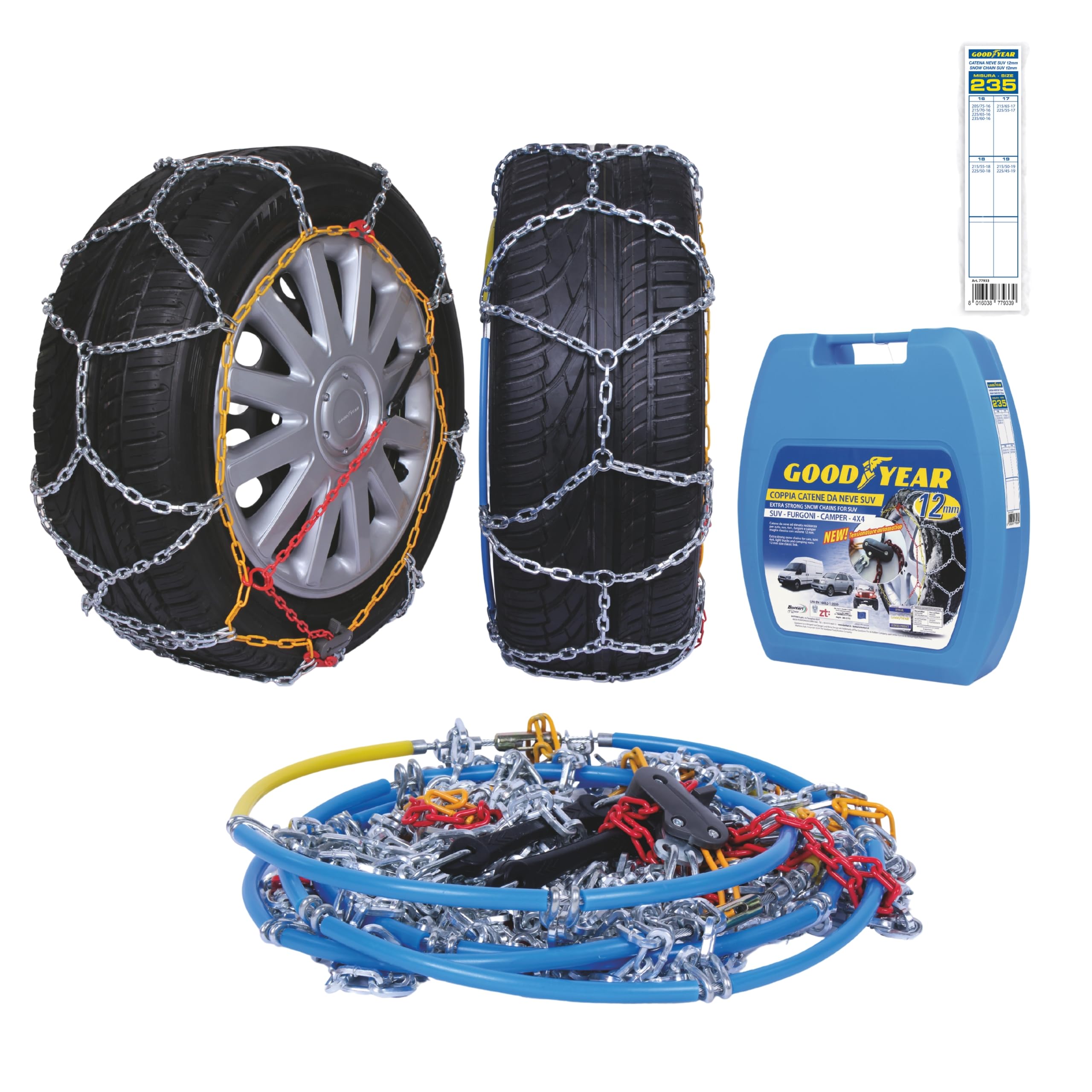 Goodyear 77933 Schneeketten 12 mm für SUV, Lieferwagen und Wohnmobil mit Selbstspannsystem, Größe 235