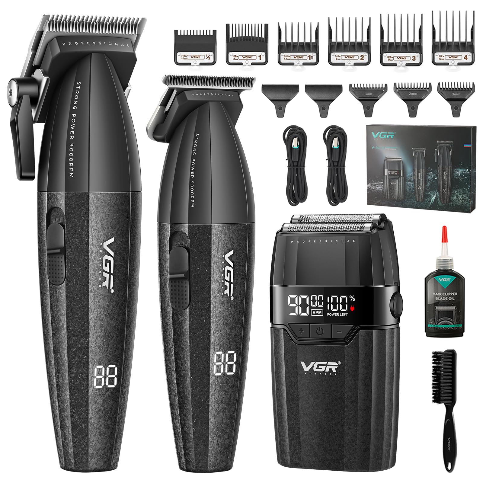 VGR 640S3 Professional 3 in 1 Hair Cutting Kit, 9000RPM Hair Clippers for Men Professional Hair Trimmer & Foil Shavers Set, Cordless Mens Barber Combo for Home, for Him(Black)