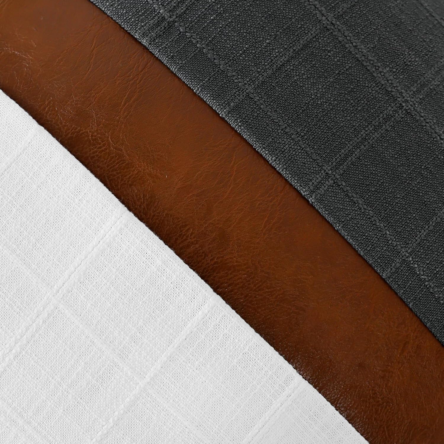 Faux Leather and Faux Linen Patchwork Pillow Covers 18x18 Inch, Gray and White Plaid Decorative Throw Pillow Covers, Modern Farmhouse Square Accent Covers for Couch Sofa Bed Home, Set of 2 - Image 5