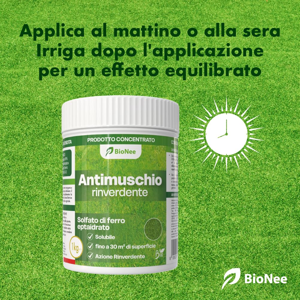 Antimusgo revitalizante 1 kg – Sulfato de hierro concentrado – Acción rápida contra musgo, clorosis férrica y reverdecimiento del césped – Permitido en agricultura biológica