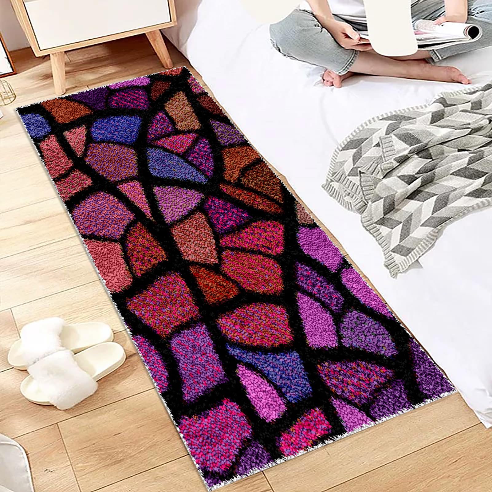 Fzamudng 69 x 102 cm Knooptapijt om zelf te knopen, set met knoophaken voor beginners, wandtapijt, knoopsets, latch haak-kit, zelfknoopset voor kinderen en volwassenen