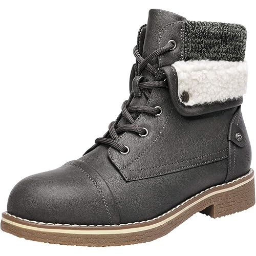 DREAM PAIRS Women’s Lace Up Combat Boots Low Heel Winter Ankle Booties