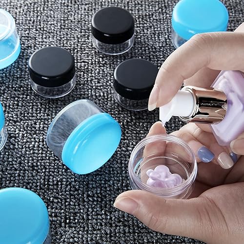 Miniatura 5 de ZIQI 100 recipientes vacíos de muestra, tarros transparentes de 0.71 onzas con tapas, tarros de maquillaje de plástico para cosméticos, crema,
