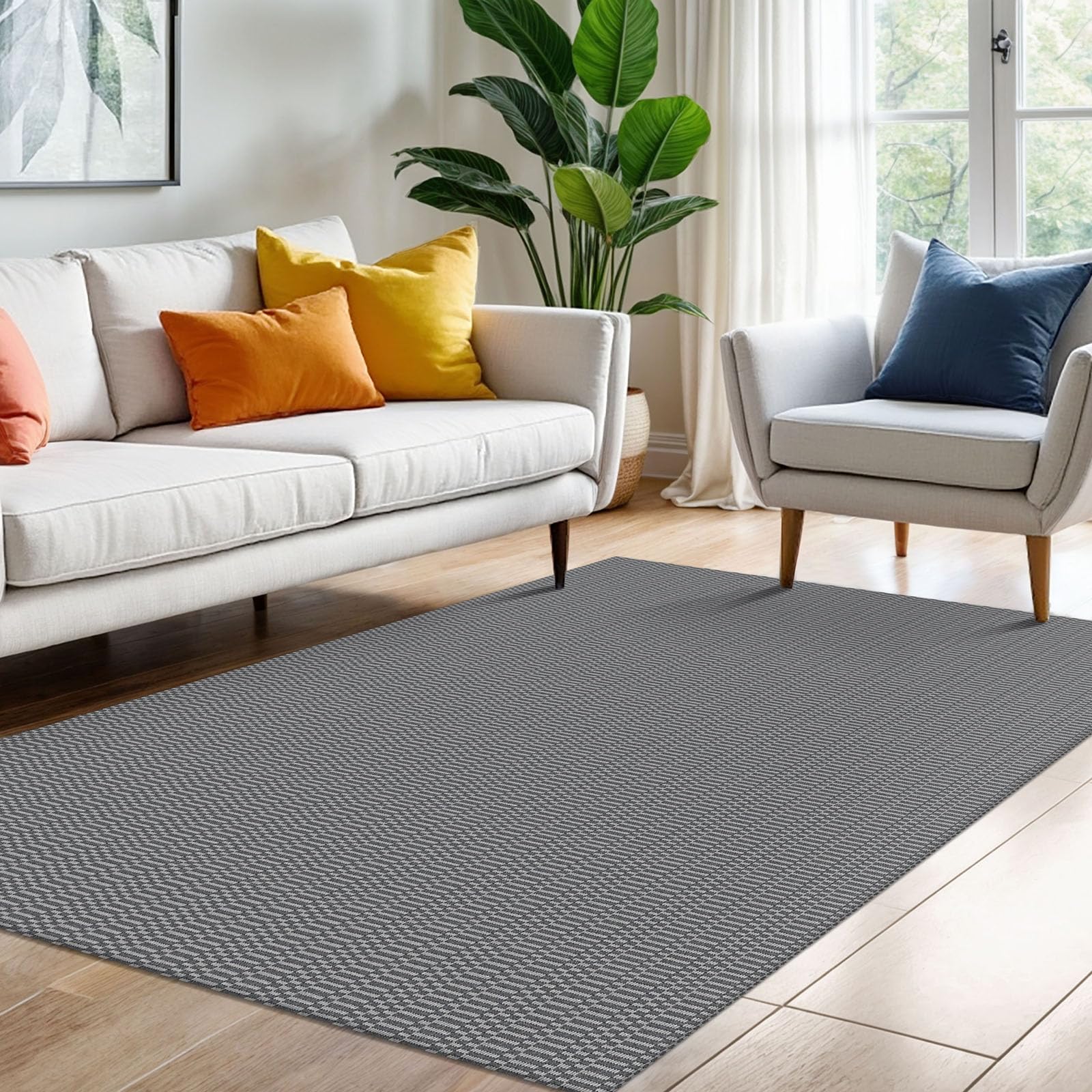 KOZYFLY Washable Area Rug 4x6 Ft Rubber Backed Rugs for Entryway Bedroom Throw Rugs Boho Entry Rug, Cotton Braided Floor Carpet for Dining Room Living