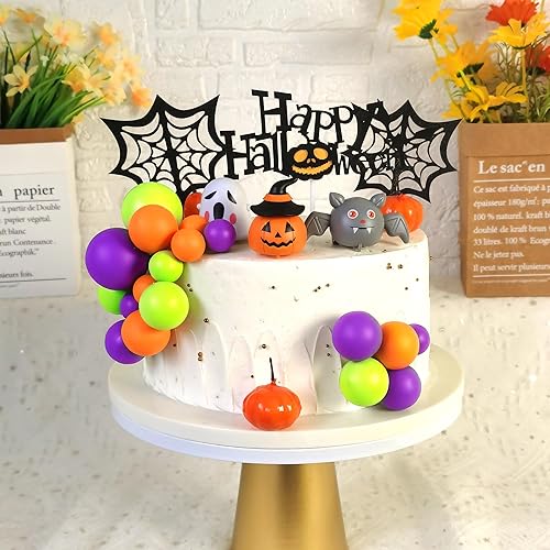 Miniatura 7 de Decoración 3D para pasteles de Halloween, calabaza, murciélago, fantasma, decoración de pastel verde, naranja, morado, adornos para pasteles para
