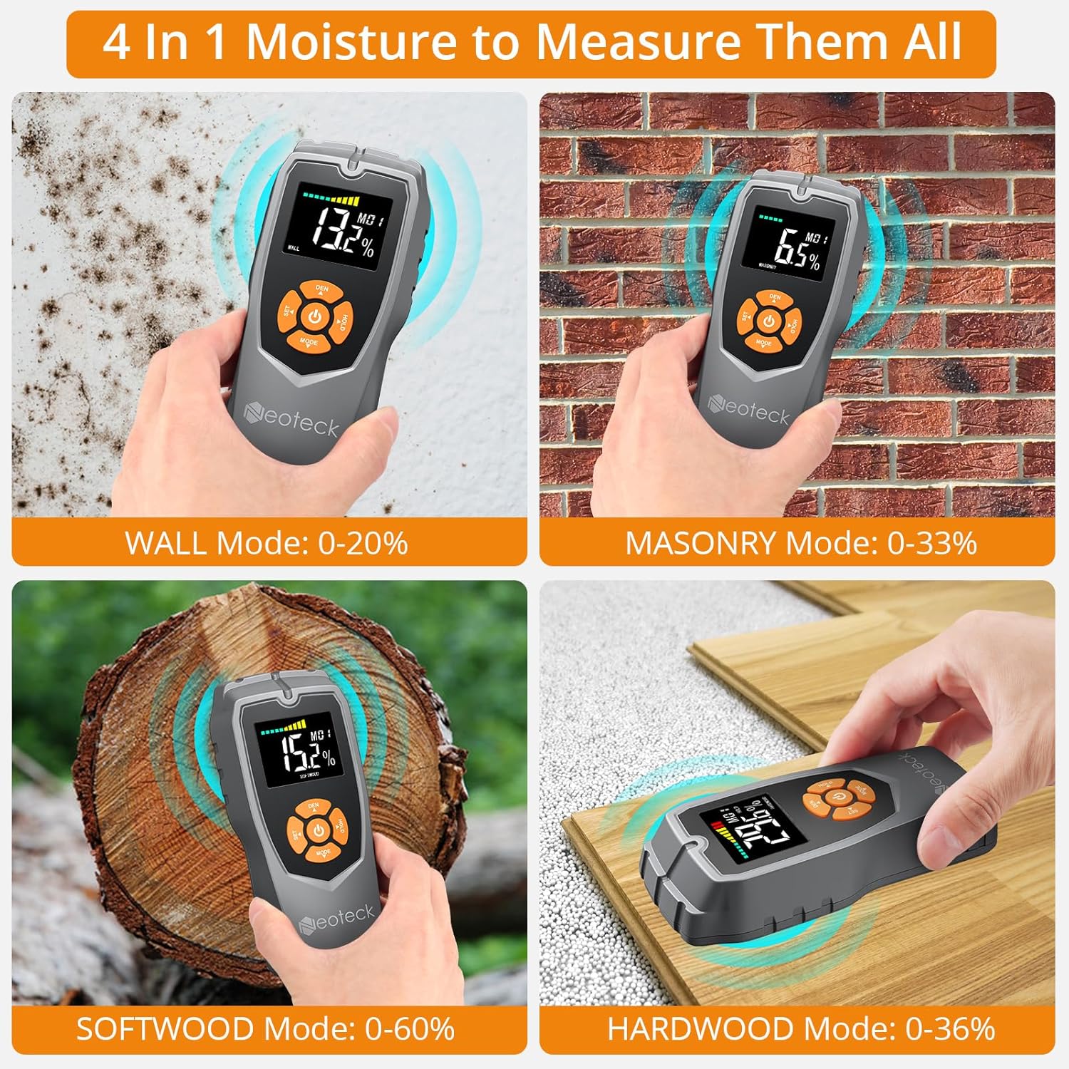 Neoteck Professional Measurement Kit: 12 inch Stainless Steel Digital Angle Finder Protractor Ruler & Pinless Moisture Meter Non-Destructive Detector with LCD Display and Sound Alarm for Wood, Wall