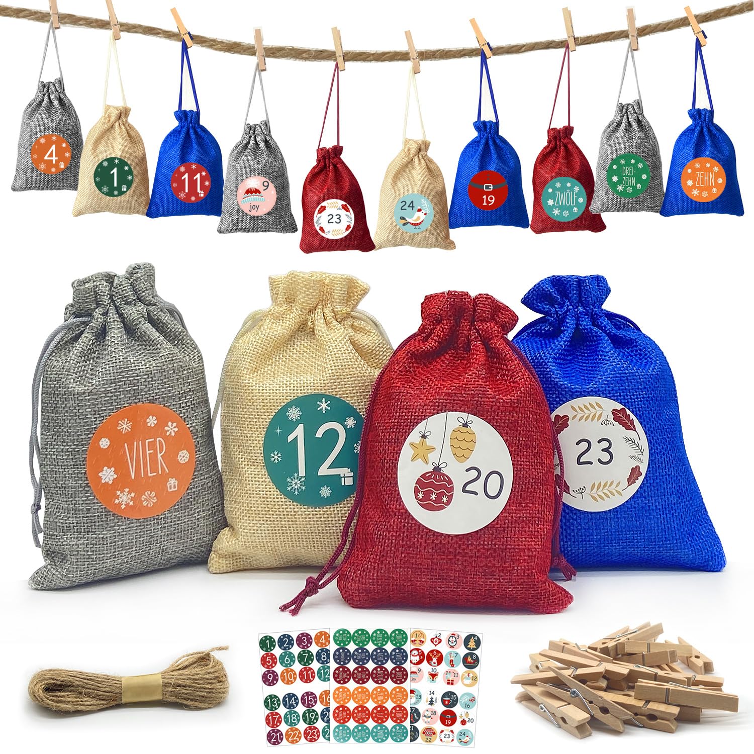 Calendario dell'Avvento Buon Natale con gnomi di cartone, 24 caselle 6cm, marrone (L/H/D) 38x48x6cm | 10040445
