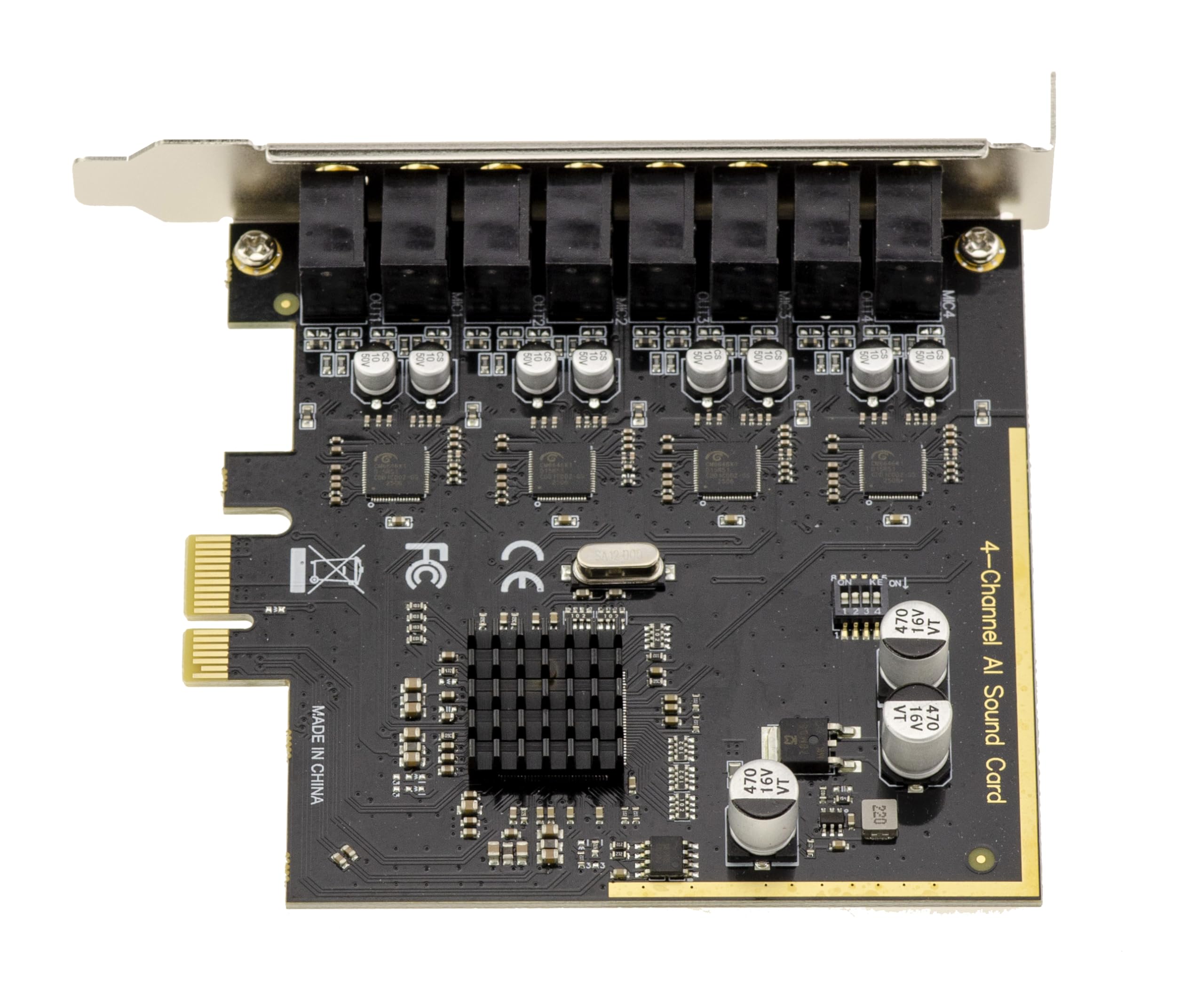 KALEA-INFORMATIQUE Tarjeta de Sonido PCIe CM6646 de 4 Canales HD con Entrada y Salida Independientes para grabación o reproducción simultáneas, 192 kHz y 16/24/32 bits, supresión de Ruido Mediante IA