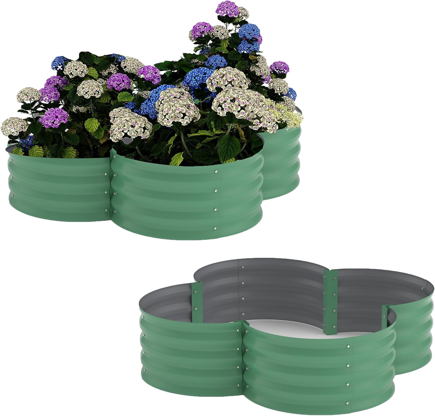 2-Pack Galvanized Raised Garden Bed, 4x4x1ft Outdoor Planter Box with Open Base for Herbs, Veggies & Flowers. Rust-Resistant Raised Garden Beds , Ground-Connected Design for Deep Root Growth, Green