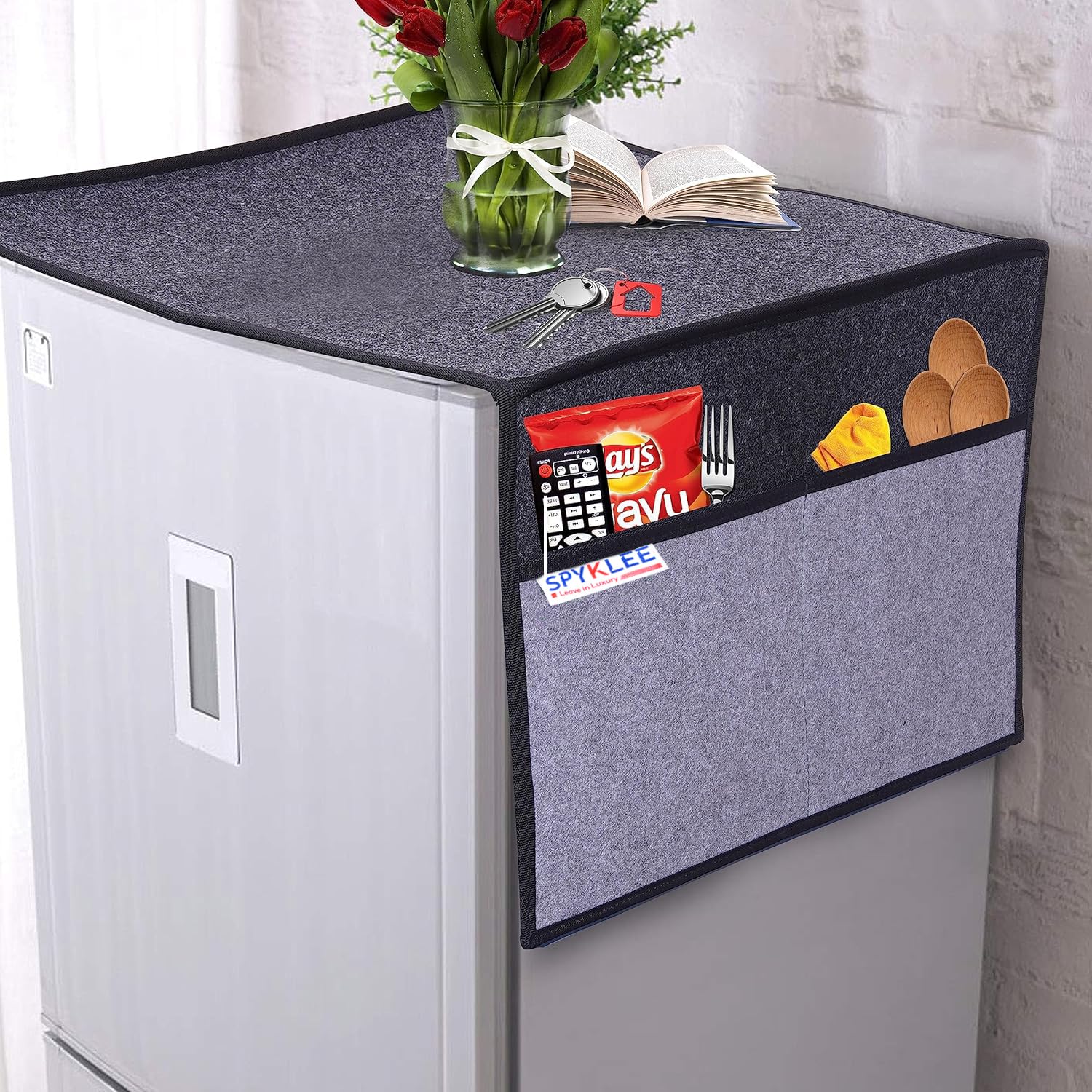 SPYKLEE Durable Refrigerator/Fridge Top Cover with 5 Storage Pockets & Mobile Pouch | Water-Resistant, Anti-Dust Protector for Fridge Top | Home Organizer (Black & Grey, 31X23 Inches) (B0DH3D9QGK) Amazon Price History, Amazon Price Tracker