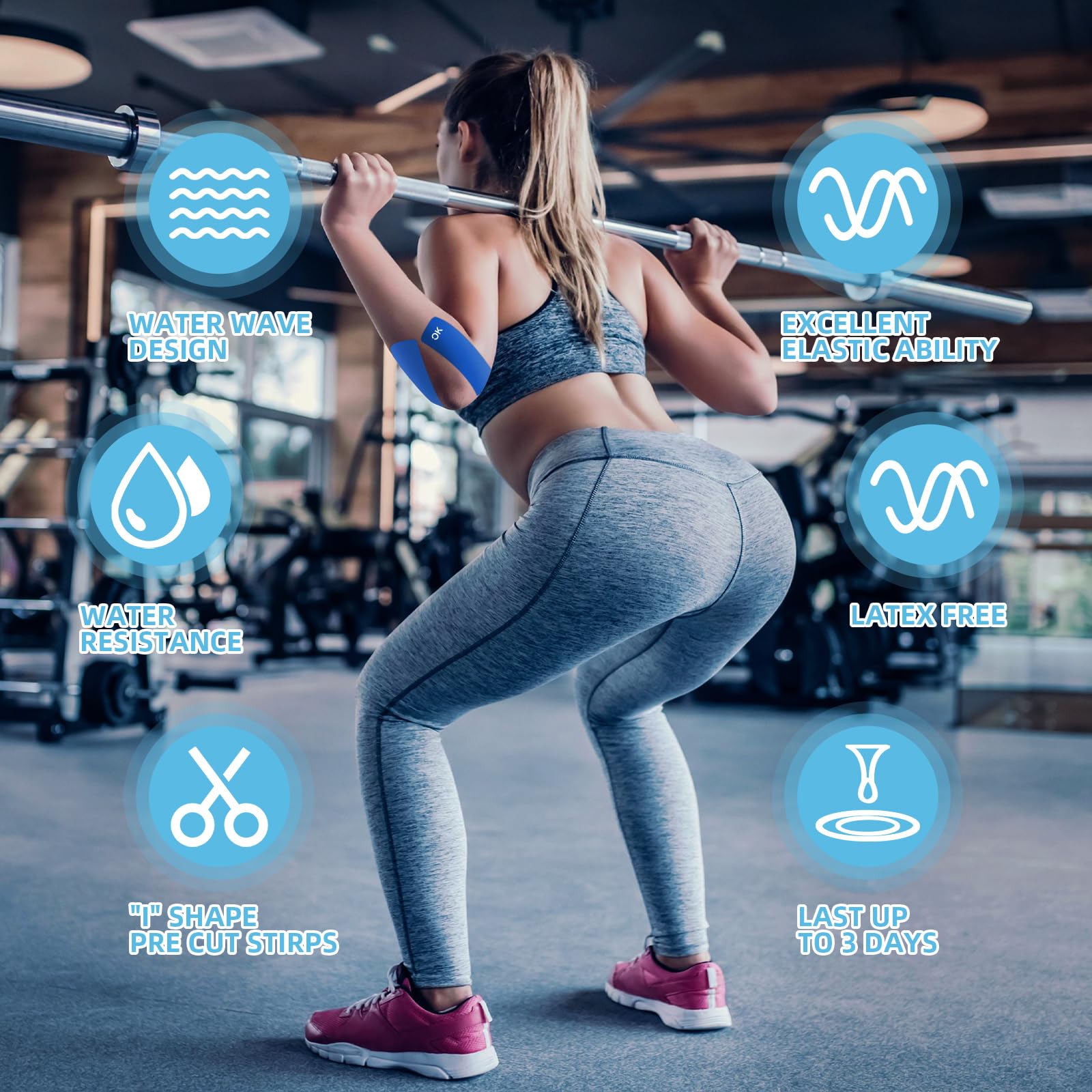 OK Tape Kinesiology Tape 25cm Pretagliato, 20 Strisce, Elastico Nastro Sportivo Per La Pelle, Adatto Per Ginocchia, Caviglie, Gomiti e Spalle 5m x 5cm (2 Rotoli,Viola)