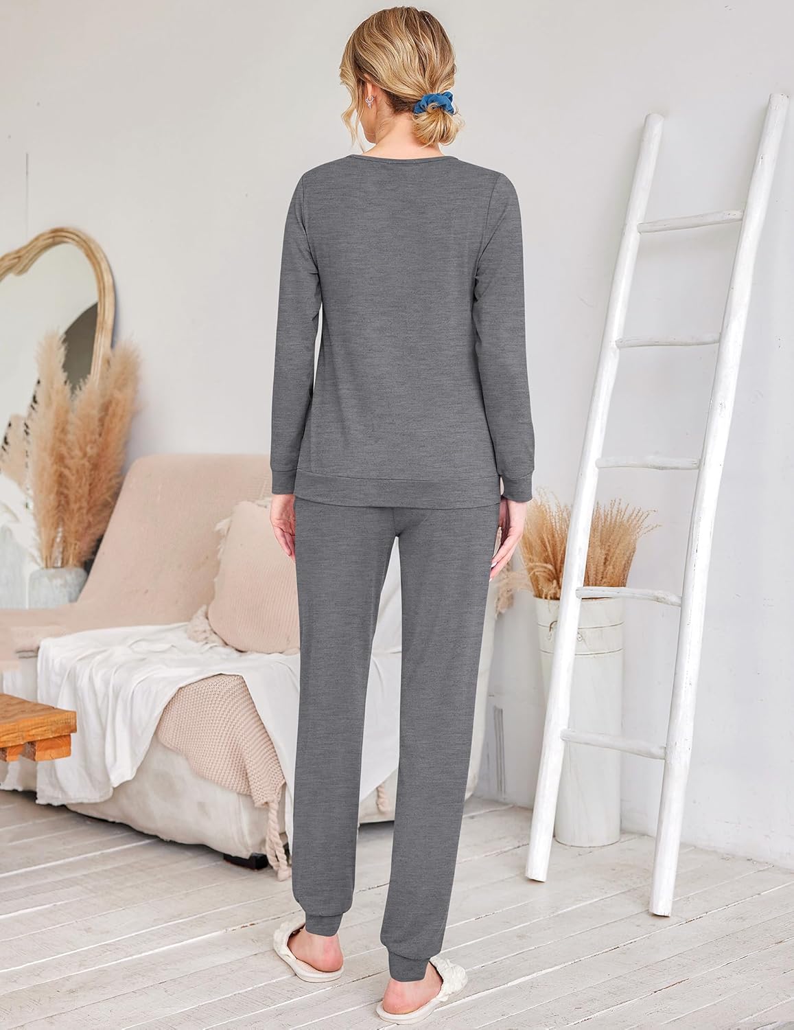 Ekouaer 2 Pack Pajama Sets for Women,Long Sleeve Top With Jogger Pants Lounge Set Sleepwear with Pockets - Image 3