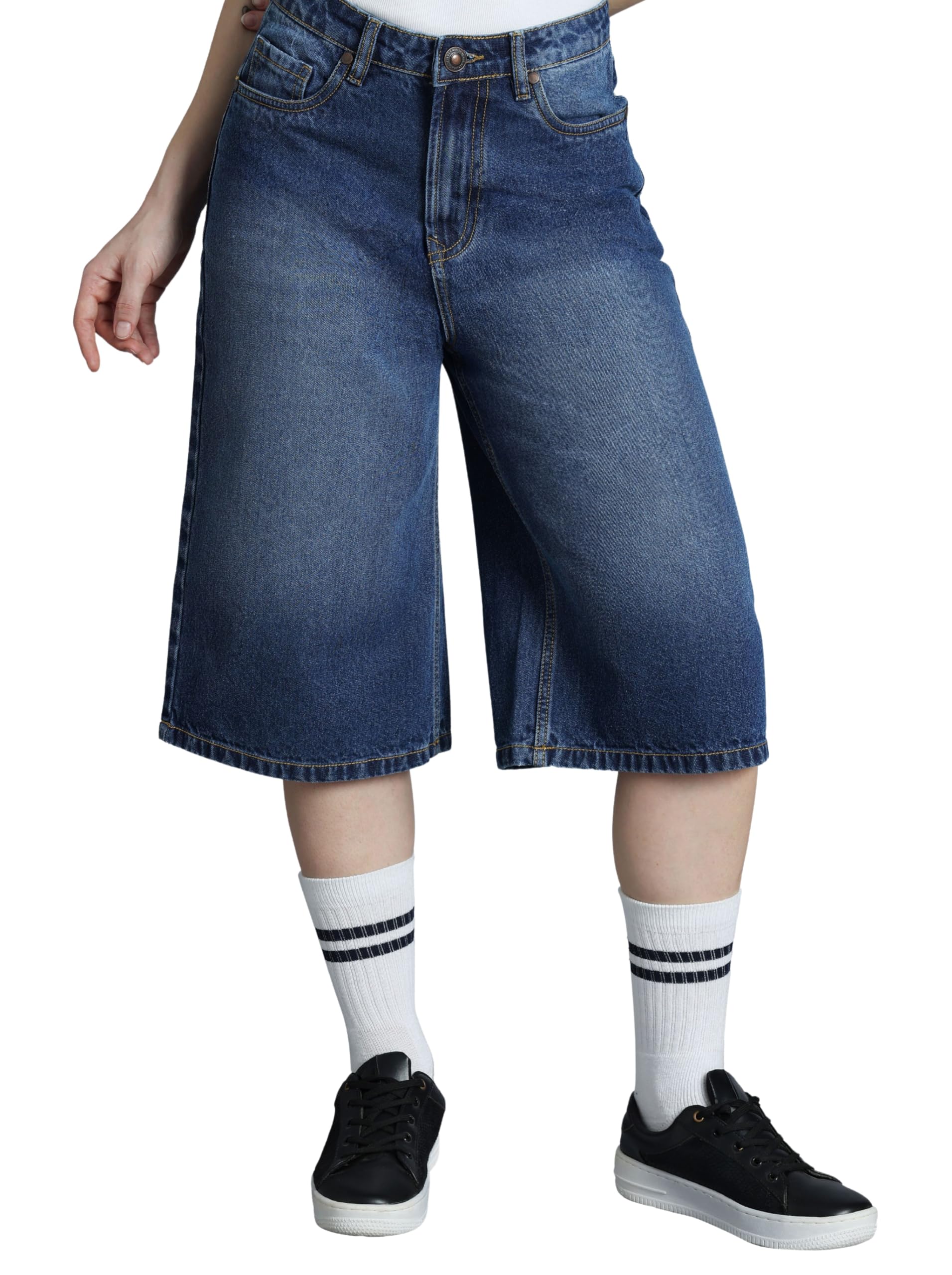 inkd Women’s Loose Fit Jorts Below Knee | 100% Cotton | Low Rise | 5 Pocket Styling | Denim Shorts for Women | Bermuda Shorts | Comfortable & Versatile | Casual Hangouts & Relaxed Traveldays-picture-34