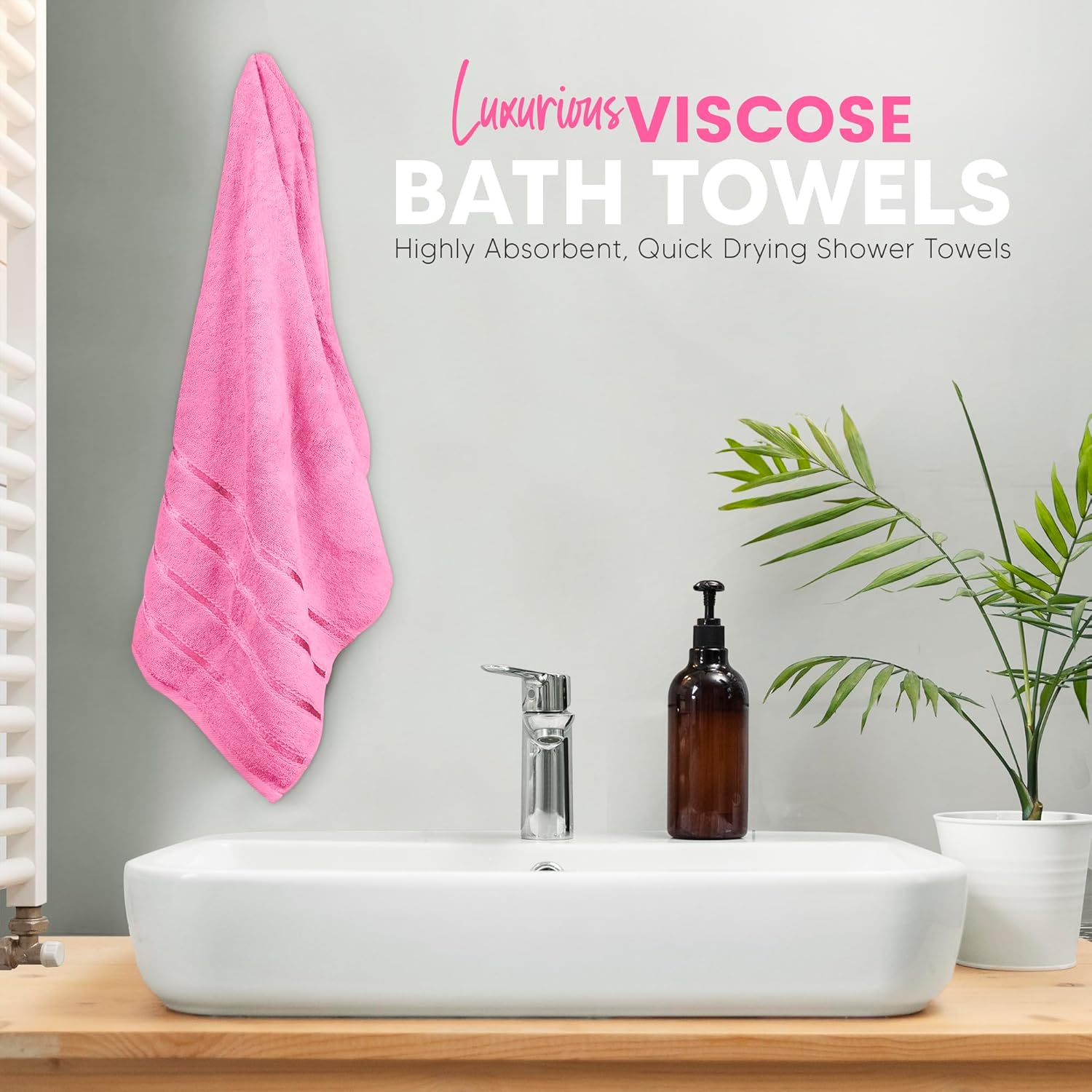 8 Piece Luxury Towel Set, 600 GSM Ring Spun Cotton, Soft & Absorbent Viscose Stripe Towels, 2 Bath, 2 Hand, and 4 Wash Cloths Ideal for Daily Use, Pink - Image 3