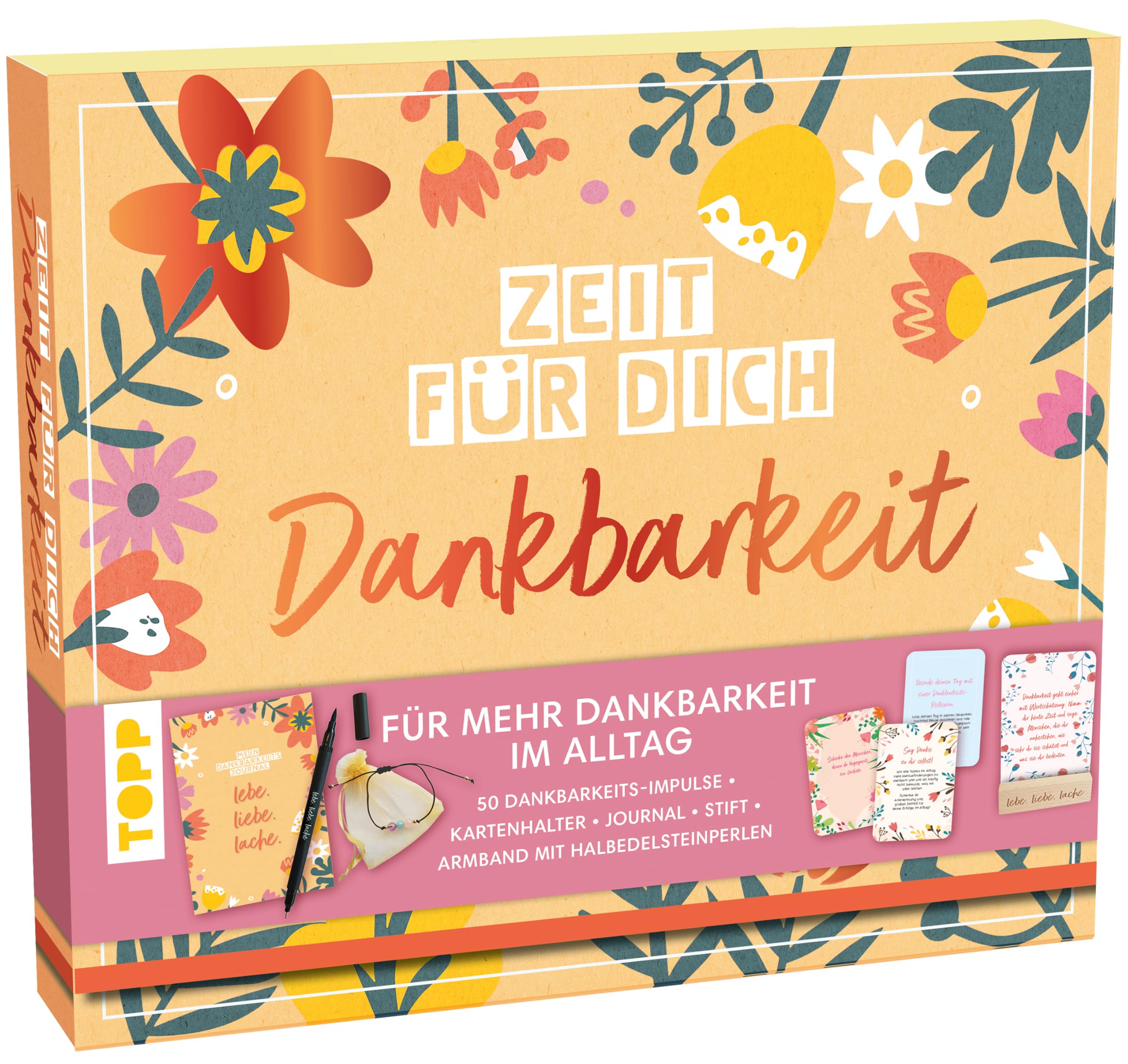 Zeit für Dich Geschenkbox, Dankbarkeit: Box mit 50 Dankbarkeits-Karten mit verschiedenen Impulsen & Affirmationen