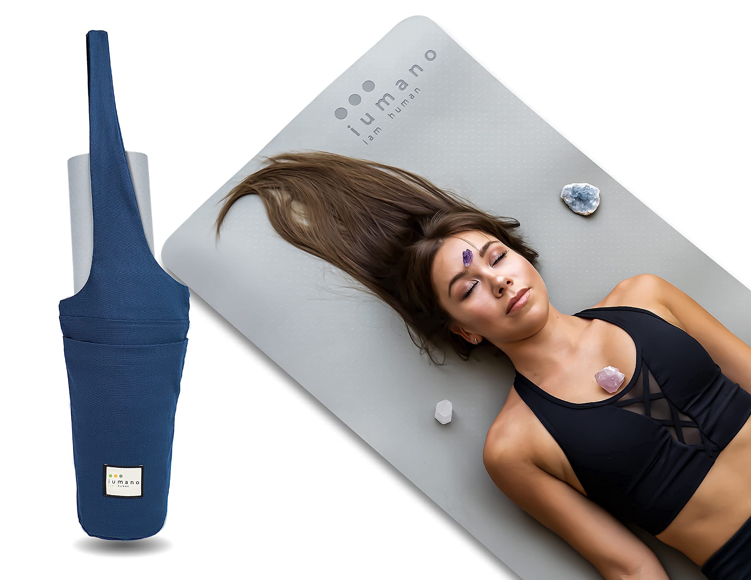 Essentials Yoga Mat Set for Women Men, TPE and NBR Yoga Mat, Fitness & Exercise Mat with Easy-Cinch Yoga Mat Carrier – Workout Mat, Yoga Mat Non-Slip 72” L x 24” W 2/5 Inch Thickness