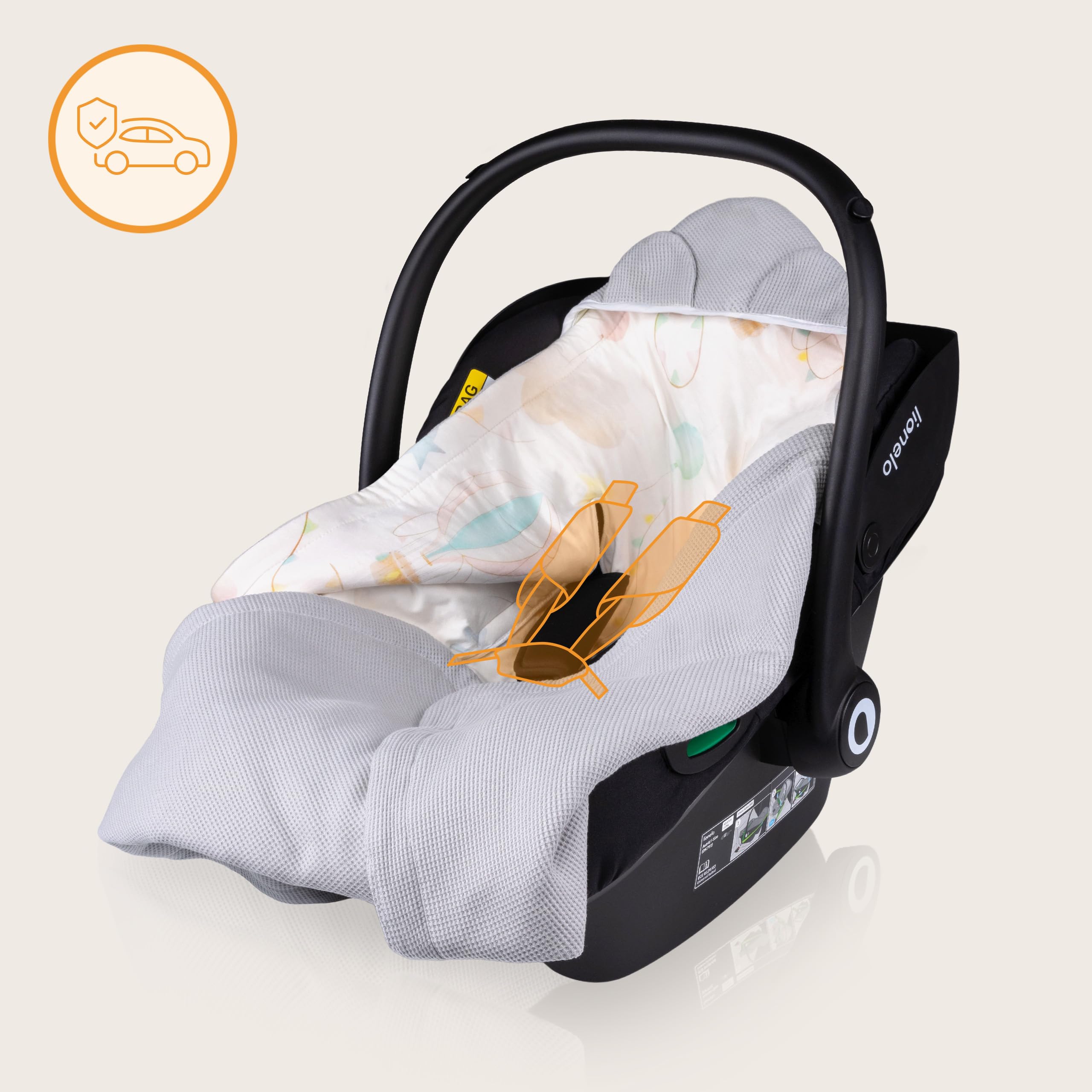 lionelo Travel Swaddle Blanket Manta para Asiento de Bebé Cálida, Portabebés y Cochecito para Todo el Año 90x90 cm Cierre de Velcro, 100% Algodón