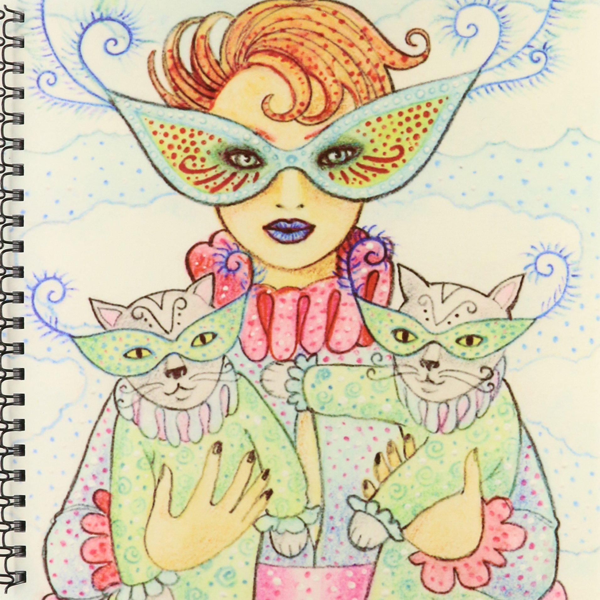 (8x8 drawing book) - Laura J Holman Art Cats - Cats cats in masks cats in costume masquerade party masks two cats woman in costume - Drawing Book