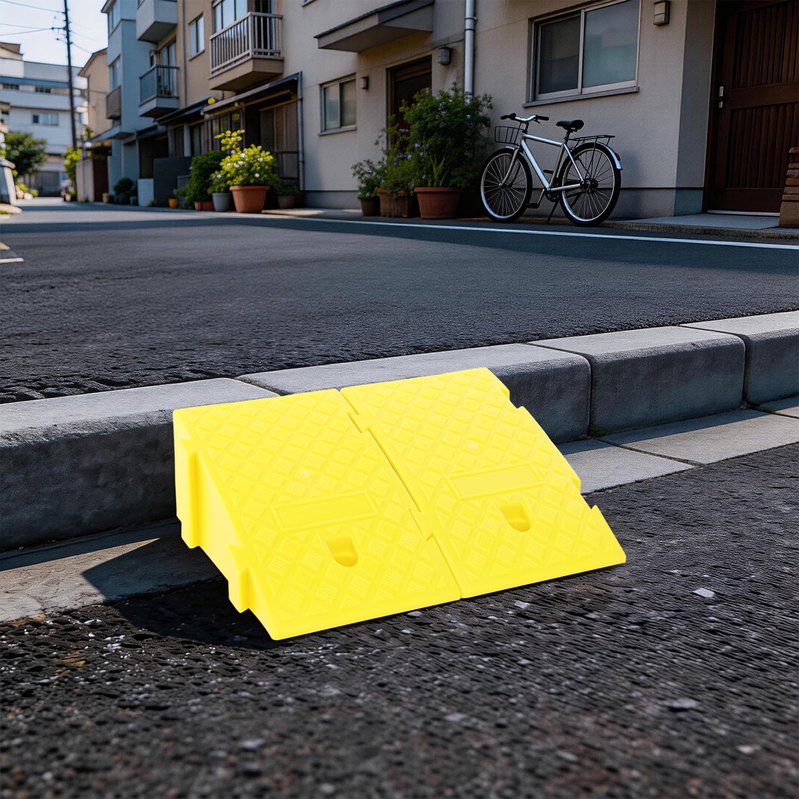 2 pezzi di cordolo rampa da 16 cm di altezza, rampa antiscivolo portatile, rampa per auto assemblabile, 40 x 25 x 16 cm, rampa in plastica per soglia fino a 1,5 tonnellate per bicicletta, moto, sedia
