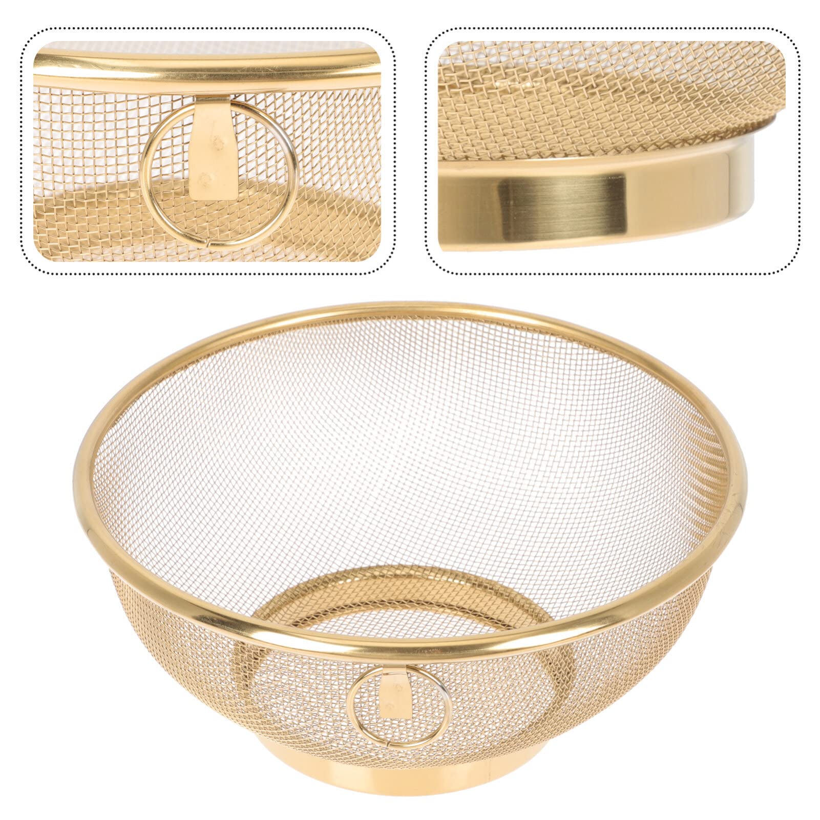Colino a Rete in Acciaio Inossidabile Color Oro da 20 cm con Ganci per Appendere Riso, Pasta, Verdure e Frutta