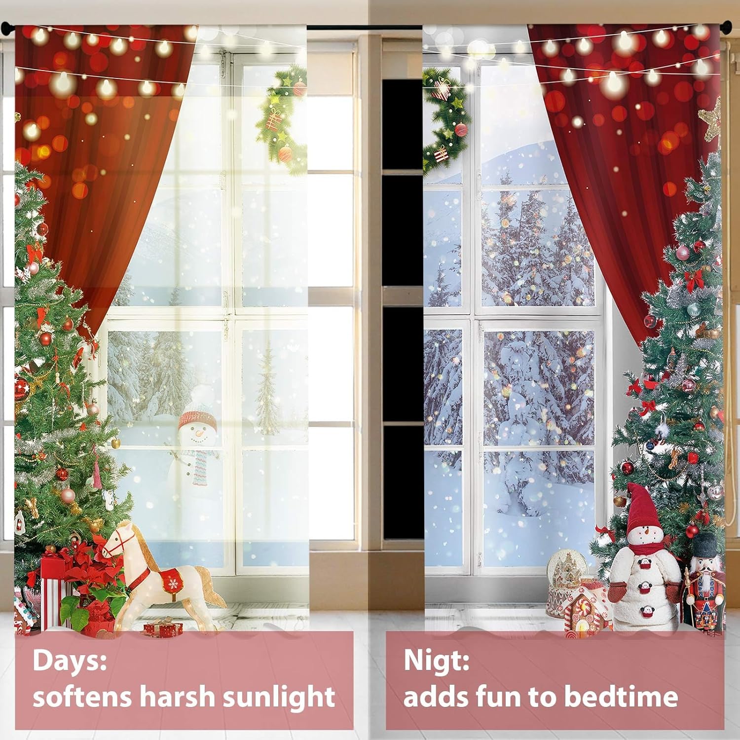 Peryiter Christmas Curtains 83 x 81 Inch Winter Bedroom Window Drapes Tree Xmas Curtains for Living Room Curtain for Farmhouse Bathroom Kitchen Village(Classic)