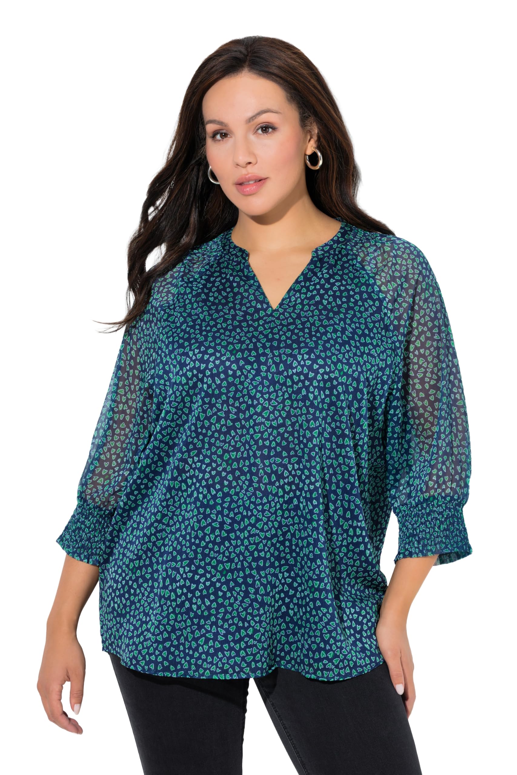 Ulla Popken Damen große Größen Übergrößen Plus Size Tunika, Herzen, Oversized, Tunika-Ausschnitt, Langarm 845385