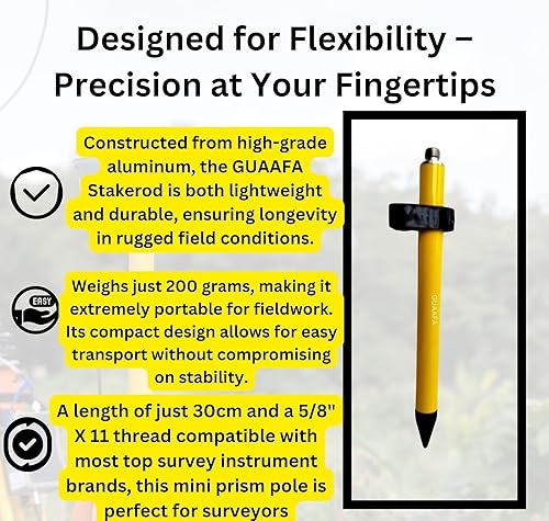 Miniatura 4 de Mini varilla de replanteo de mano | Mini postes de prisma de mano - Accesorios de poste de prisma de levantamiento roscado compatibles con