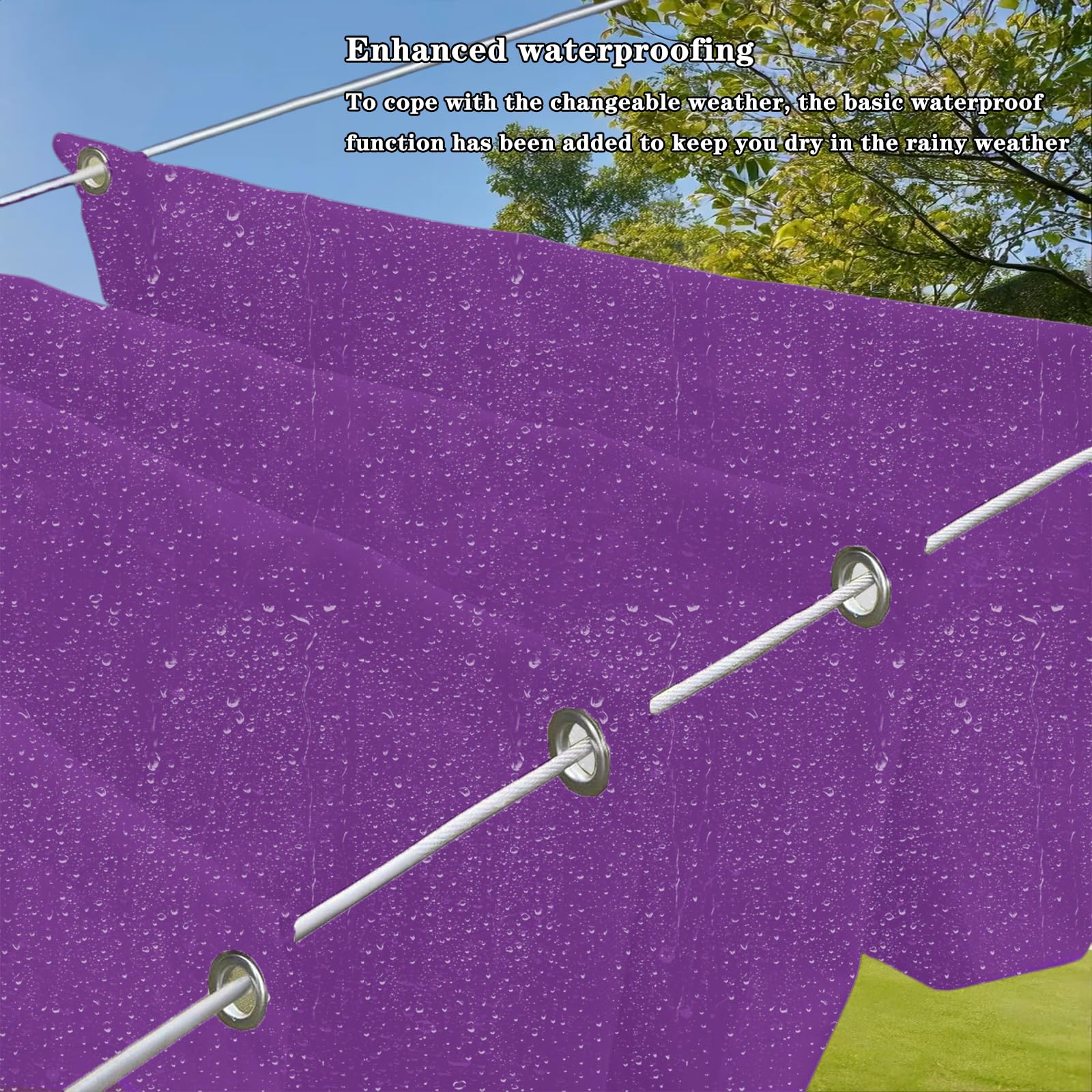 Toldo Corredero 1.2 x 15 m Impermeable, 98% Rayos UV Resistente Al Desgarro, Toldo de Tela Sombra, Terraza Vela Sombras, con Ojales y Cuerdas para Balcon, Patio, Morado