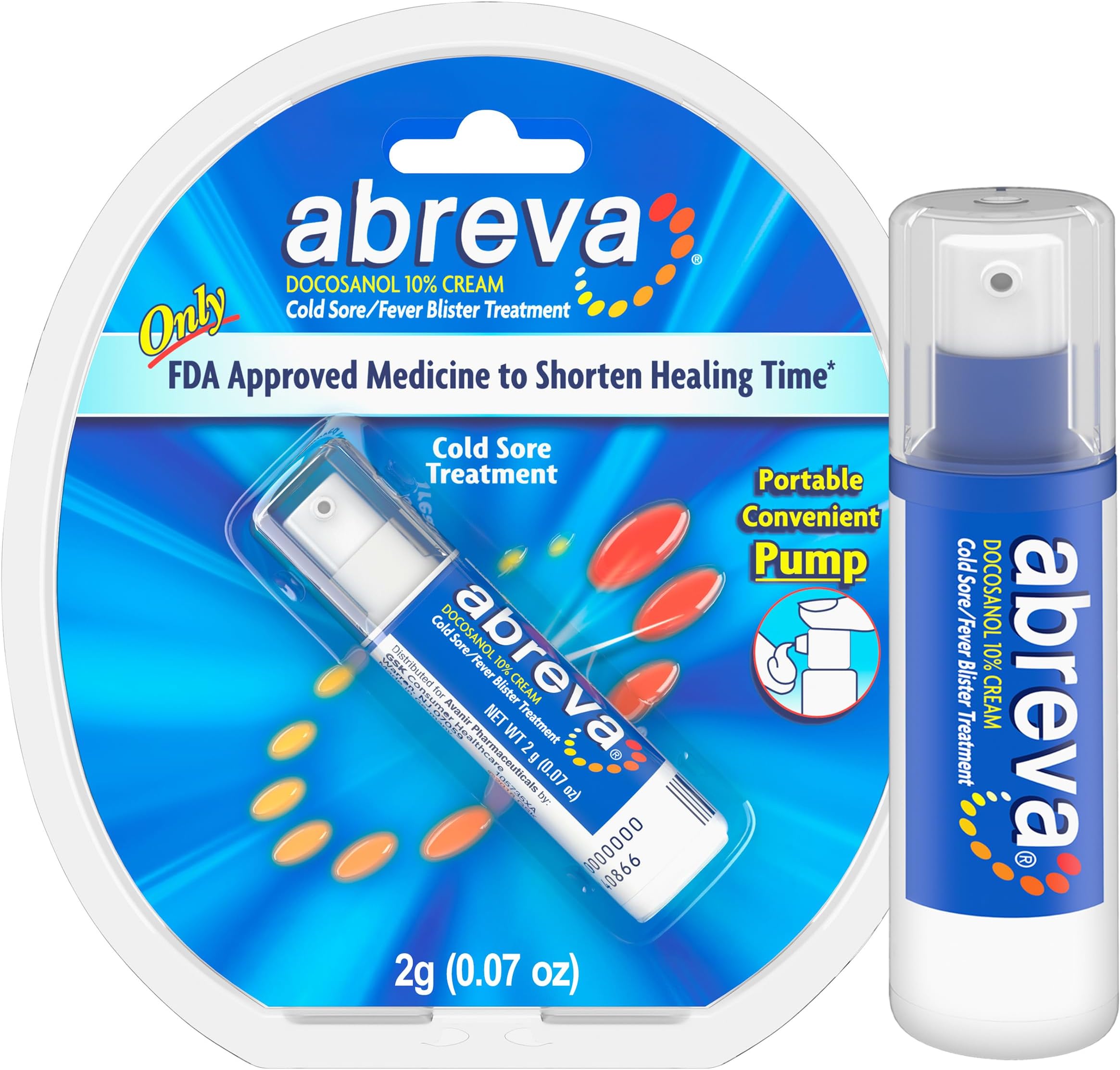 Abreva 10 Percent Docosanol Cold Sore Treatment, Treats Your Fever Blister in 2.5 Days - 0.07 oz Pump