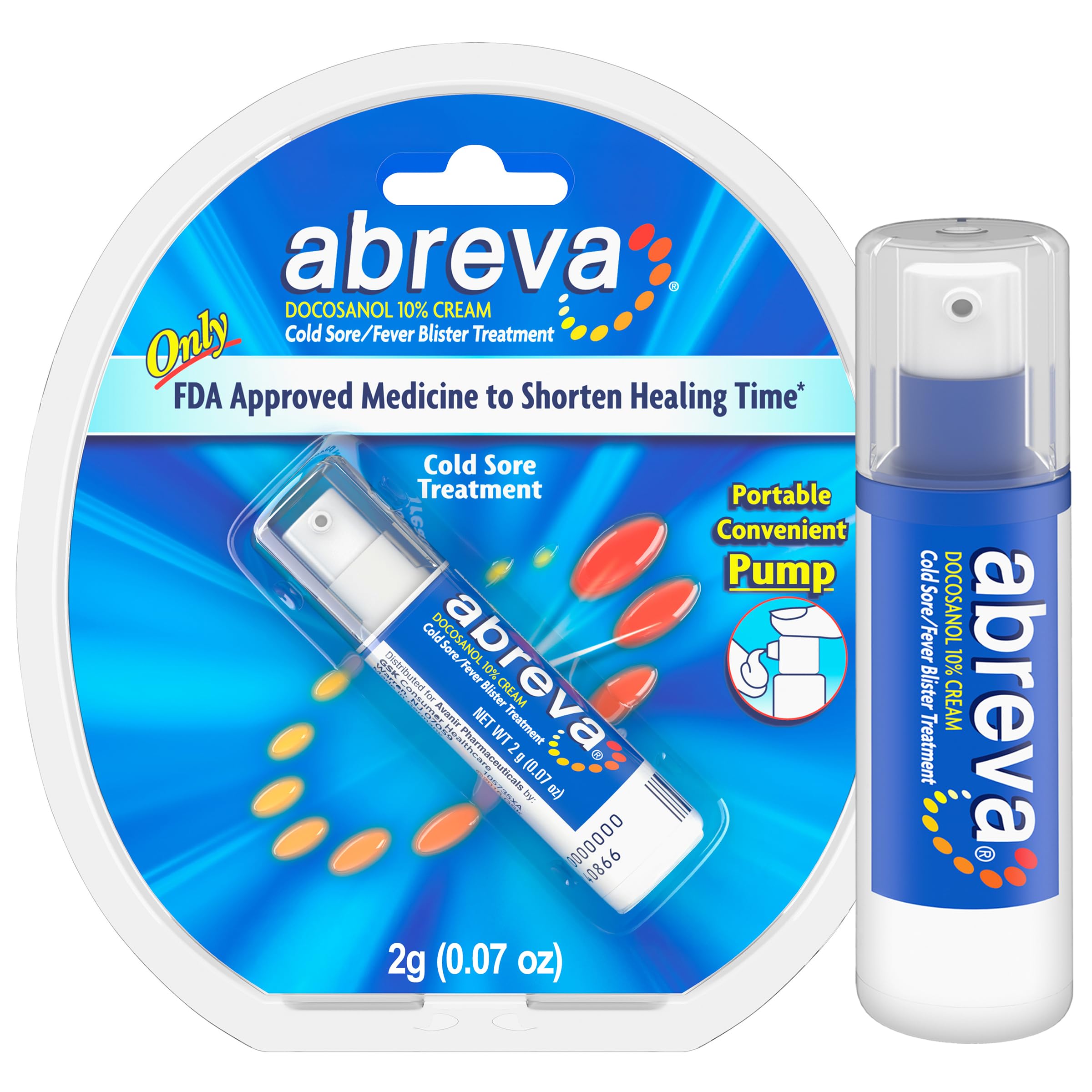 Abreva 10 Percent Docosanol Cold Sore Treatment, Treats Your Fever Blister in 2.5 Days - 0.07 oz Pump