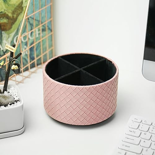 Miniatura 6 de Hennaja Organizador Redondo de Cuero para Suministros de Arte, Soporte para Control Remoto, Rotación de 360 Grados, Soporte Multifuncional para