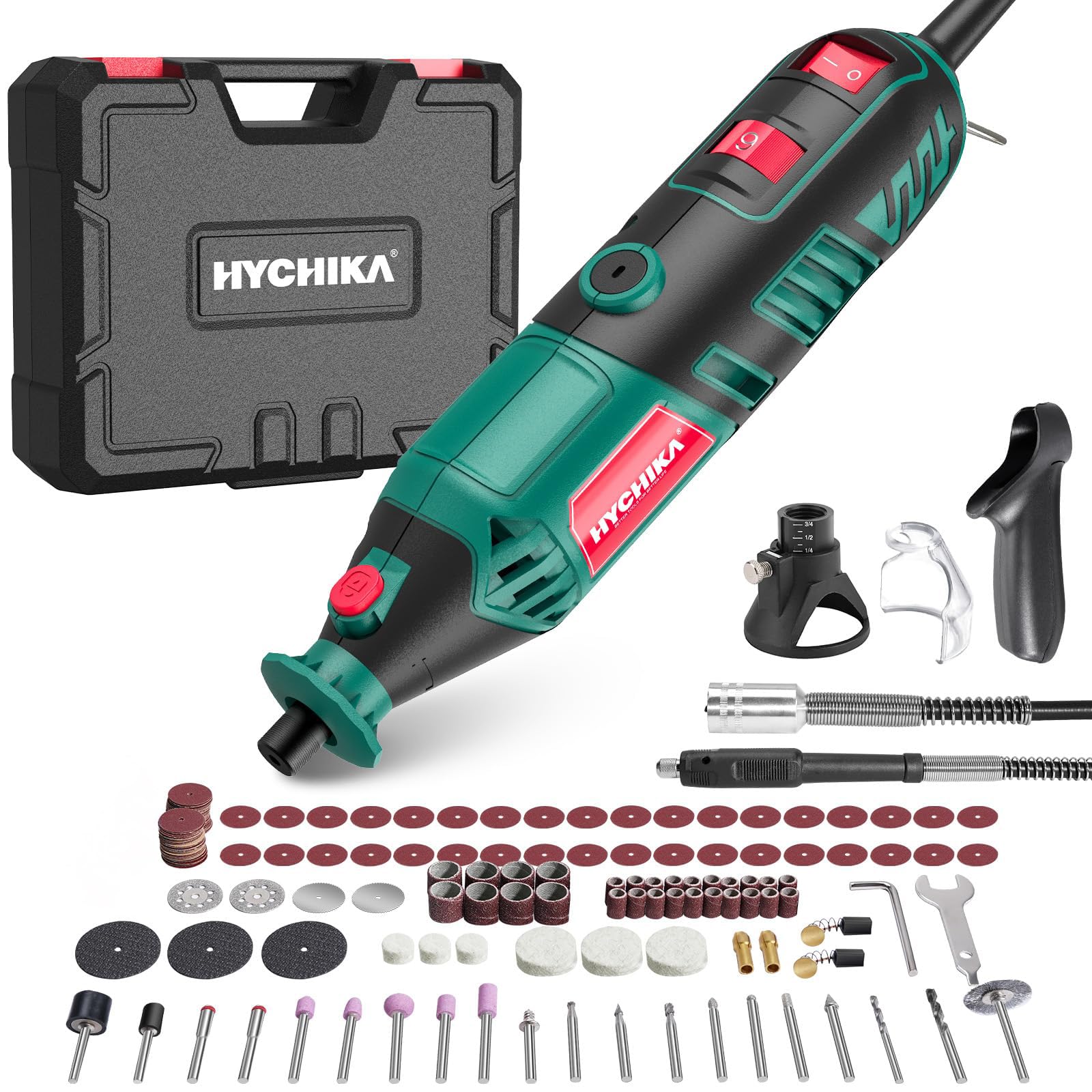 HYCHIKA 170W utensile rotante, kit di utensili rotanti a velocità variabile con albero flessibile, kit di accessori da 173 pezzi e multiutensile da 8000-​35000 giri al minuto