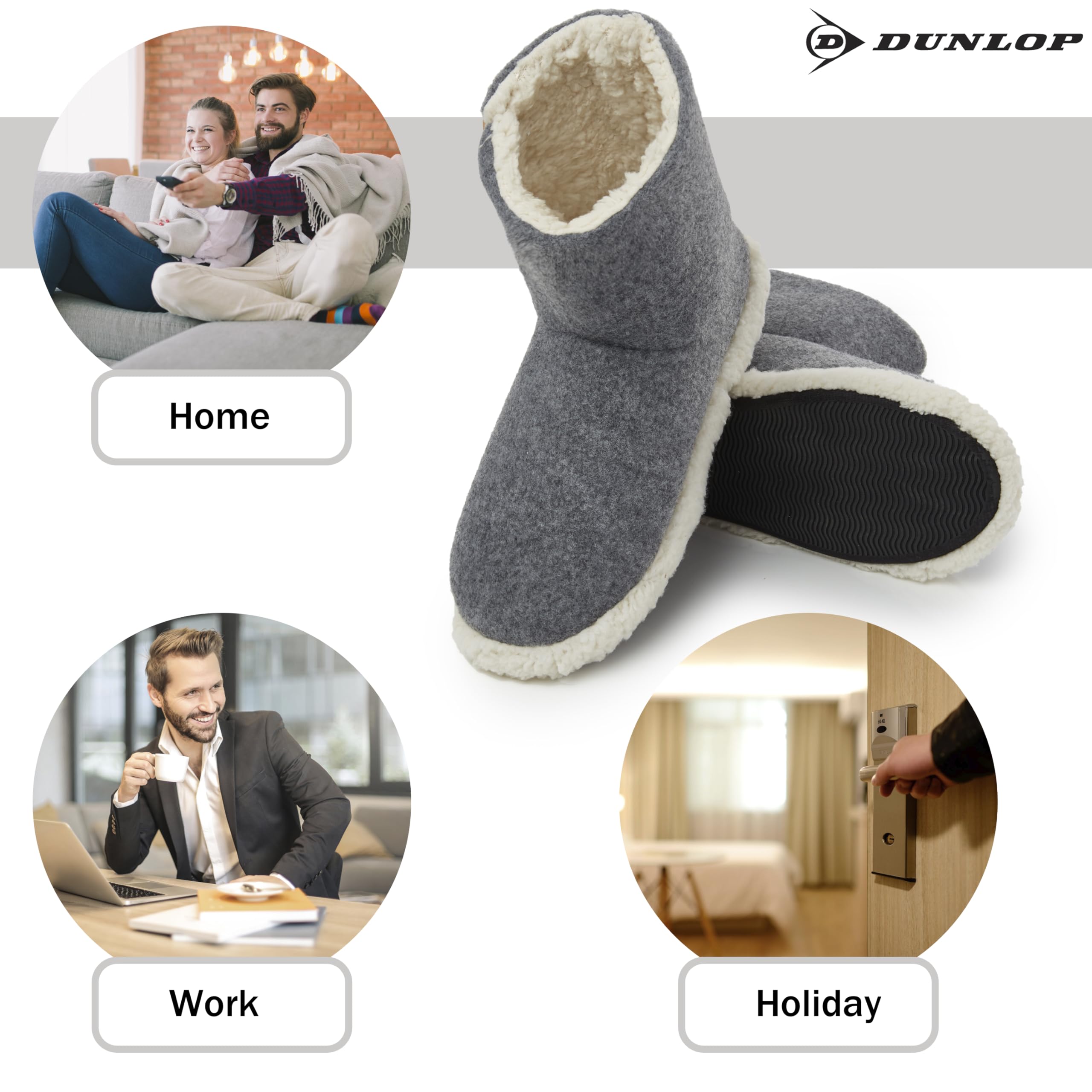 DUNLOP Pantofole Uomo a Stivaletto Invernali Peluche da Casa Ciabatte Memory Foam Antiscivolo 41-46