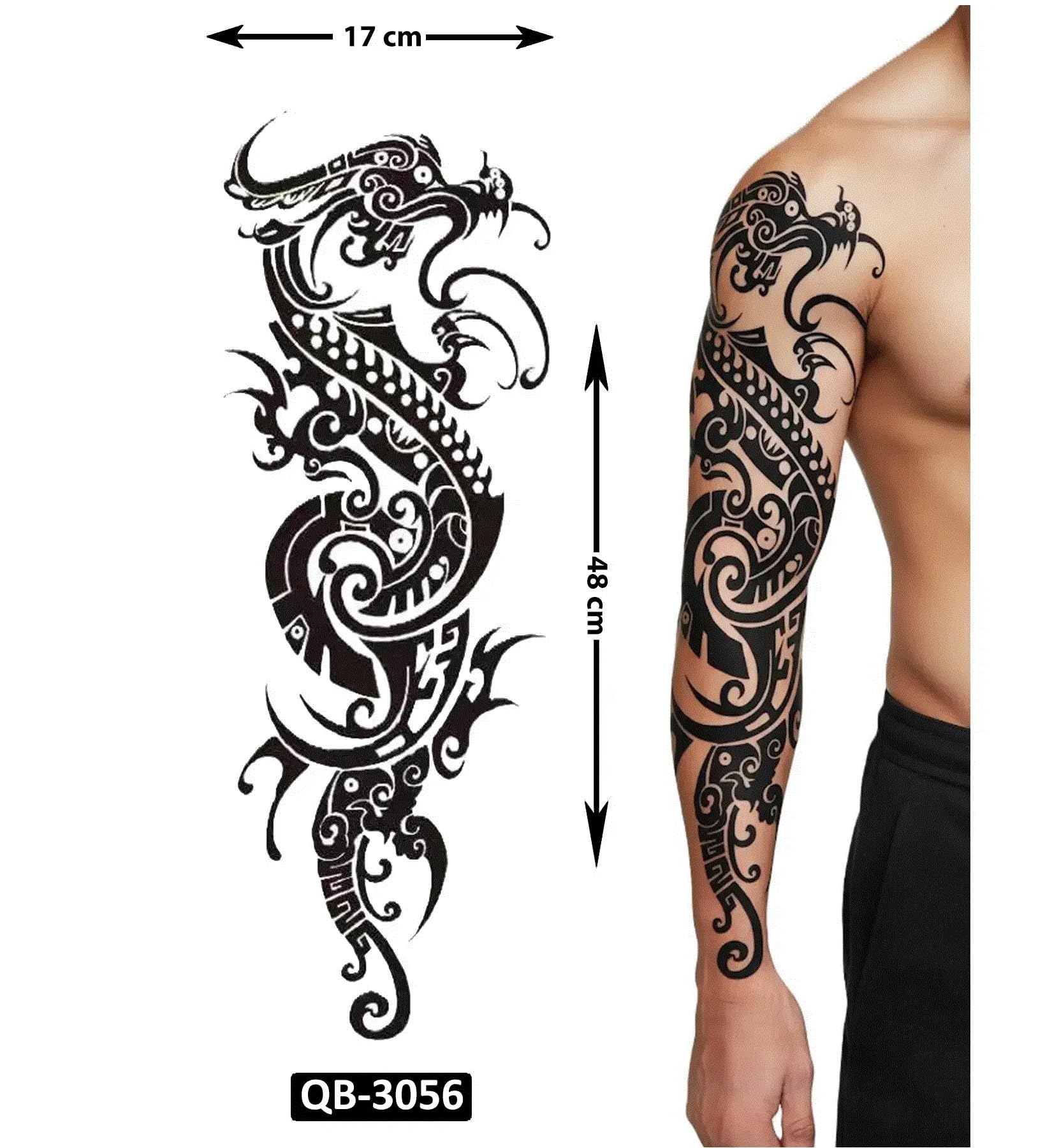 Tribal Dragon 1 Hafta Kalıcı Tam Kol Bacak Kaplama Yapıştırma Geçici Dövme 48 cm