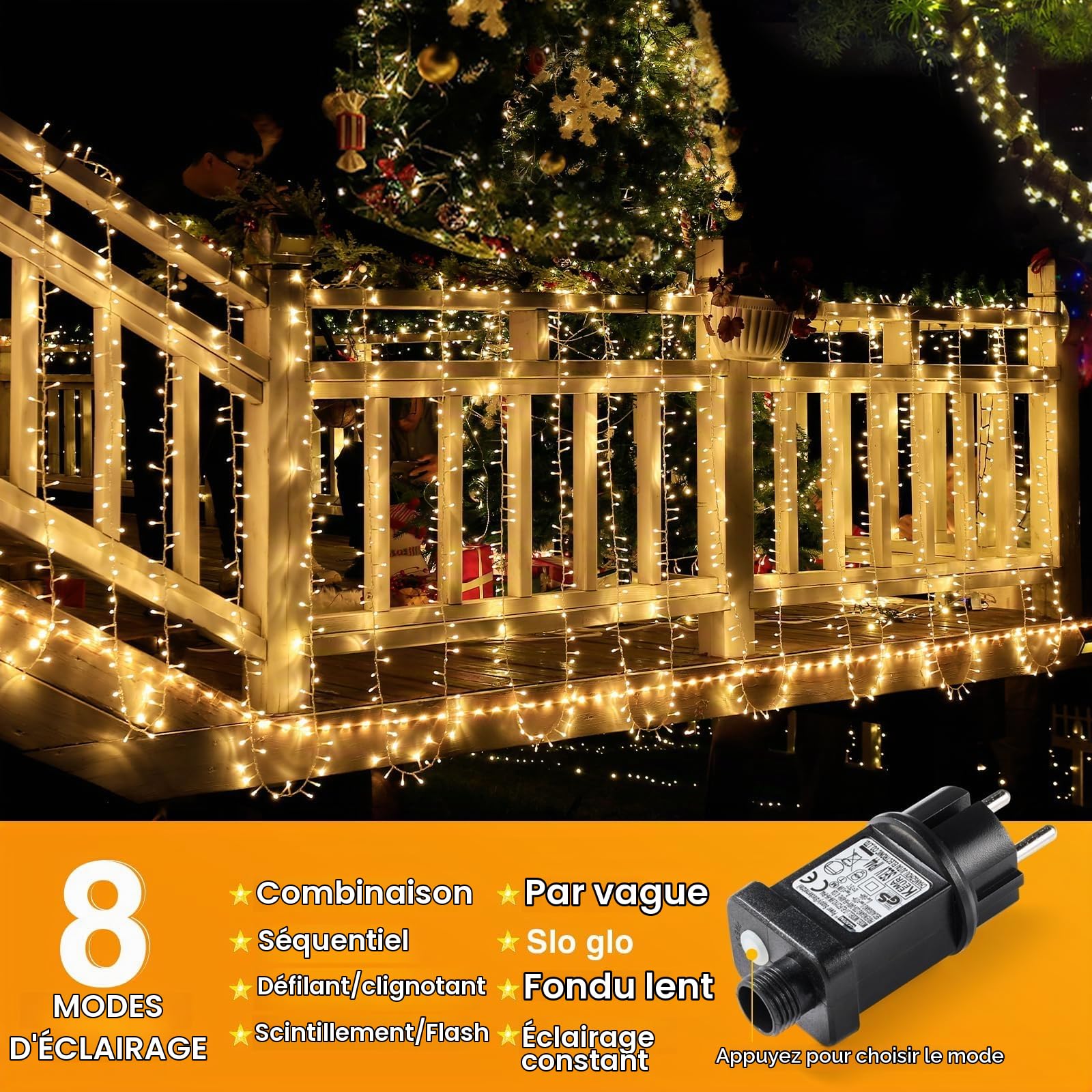 GlobaLink Guirlande Lumineuse pour Sapin 2000LED,50M | Guirlandes Lumineuses d'intérieur -IP44 Imperméable-8 Modes d'éclairage décoration pour Sapin de Noël Rideau Lumineuse Jardin