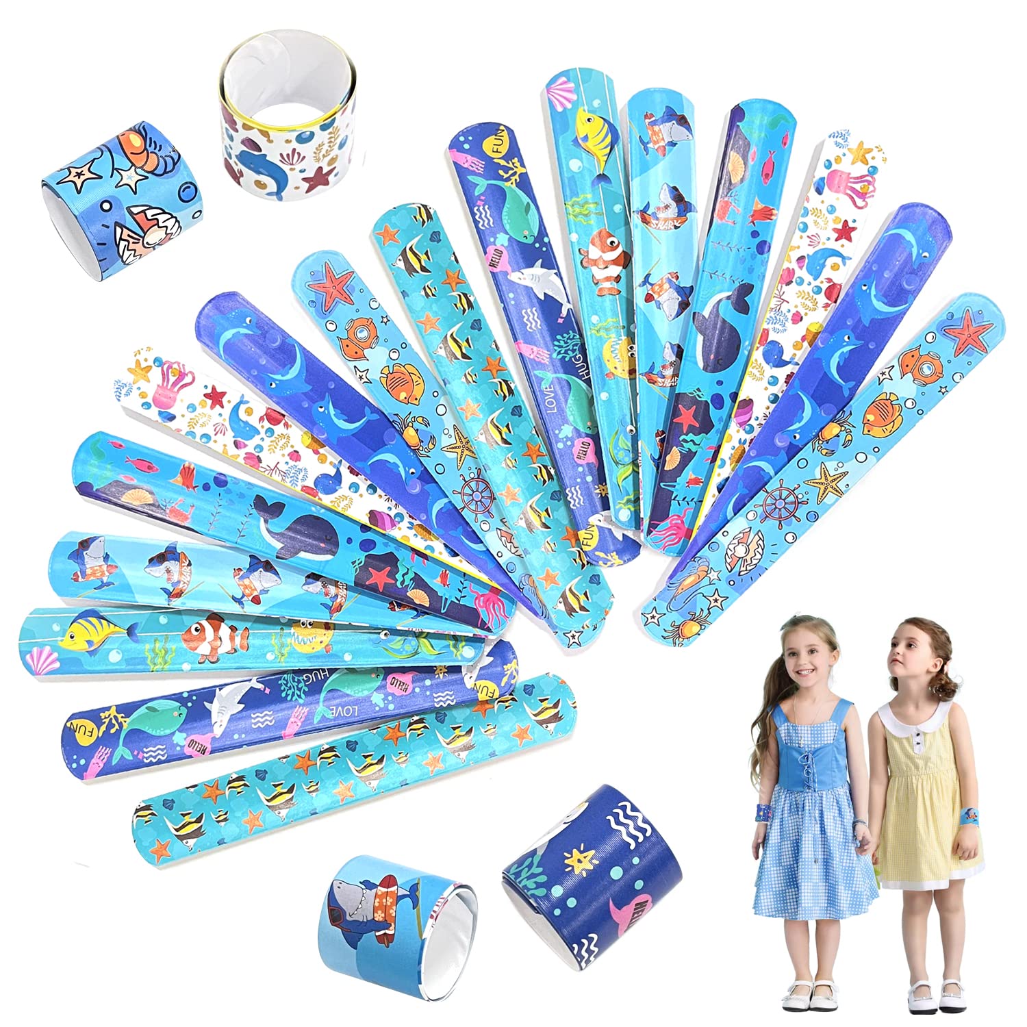 YSDYY Pulsera marina de 25 piezas, pulsera de bofetada, pulsera de bofetada de silicona, pulseras de pulsera a presión, correas a presión para niños, regalos de fiesta para niños y niñas