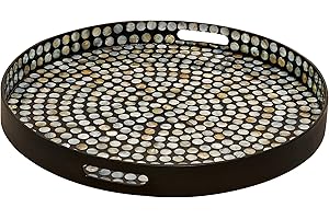 Deco 79 Large Round Tray, Dark Brown
