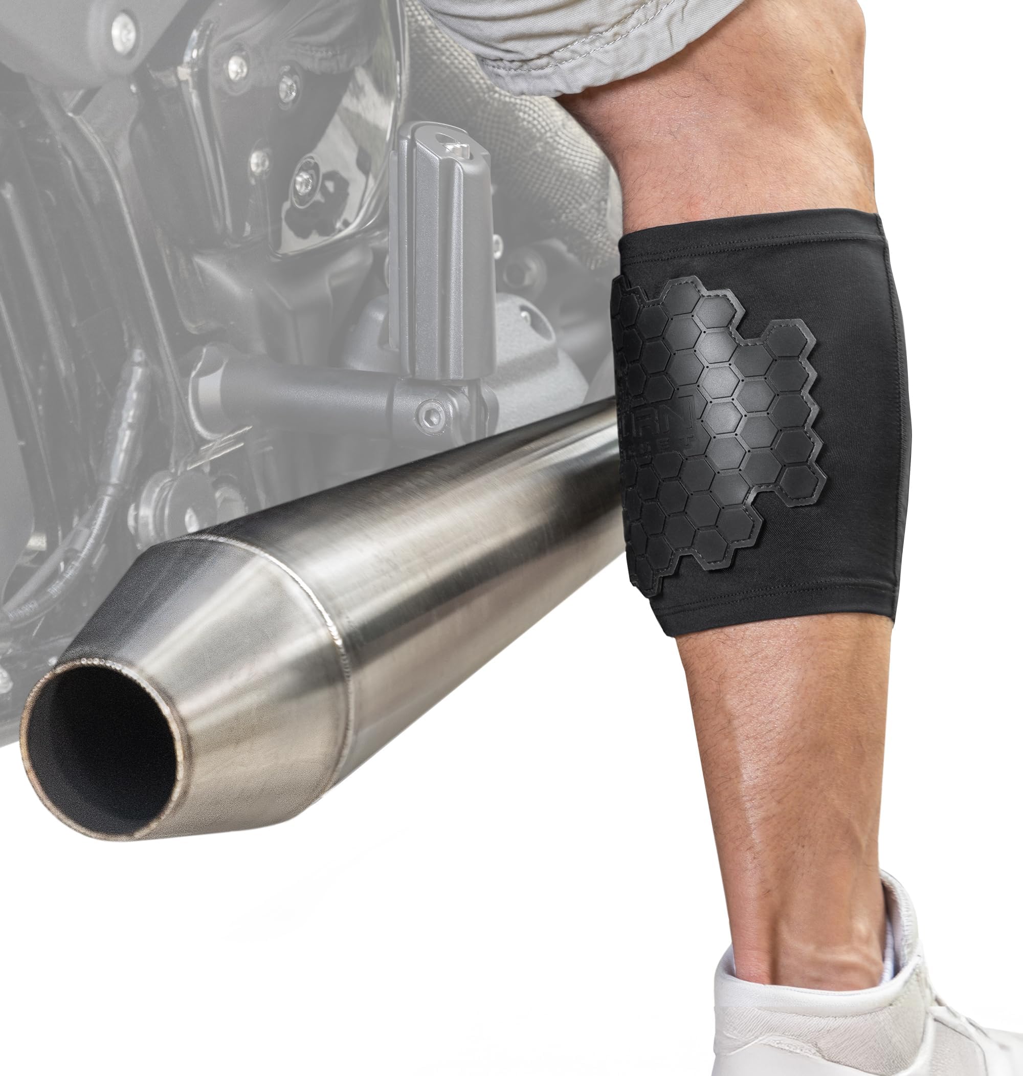 Motorcycle exhaust pipe burn protective sleeve- leg guard fits both men and women calf jacket to protect your legs from extreme heat protection for any motorcycle muffler exhaust or pipes