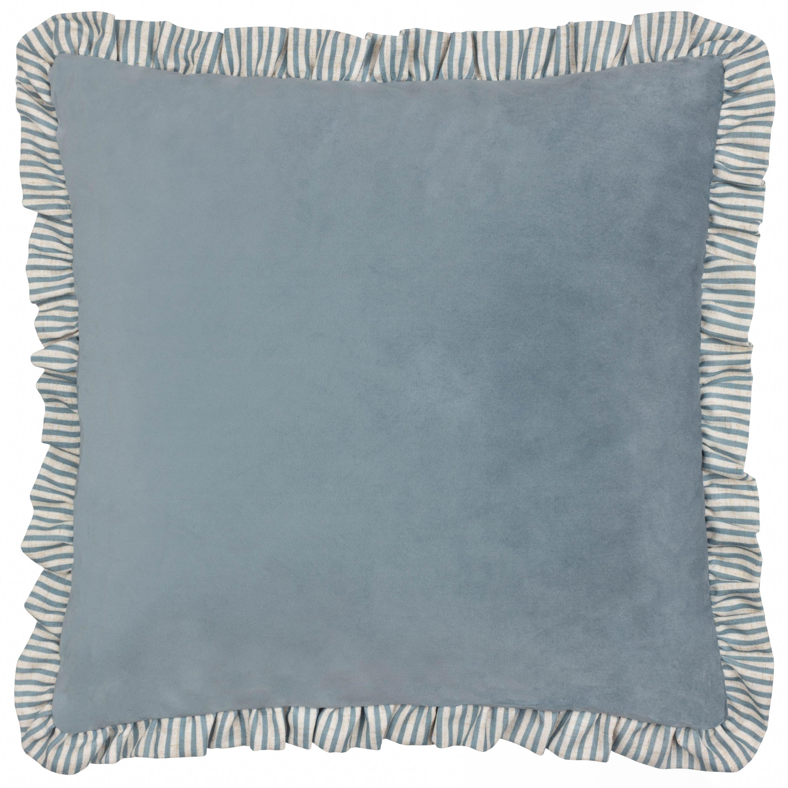 furn. Wylder Solene Ruffle Cushion Cover – Soft Pastel Velvet Striped Trim Decorative Case (Blue – 45x45cm) — image 1