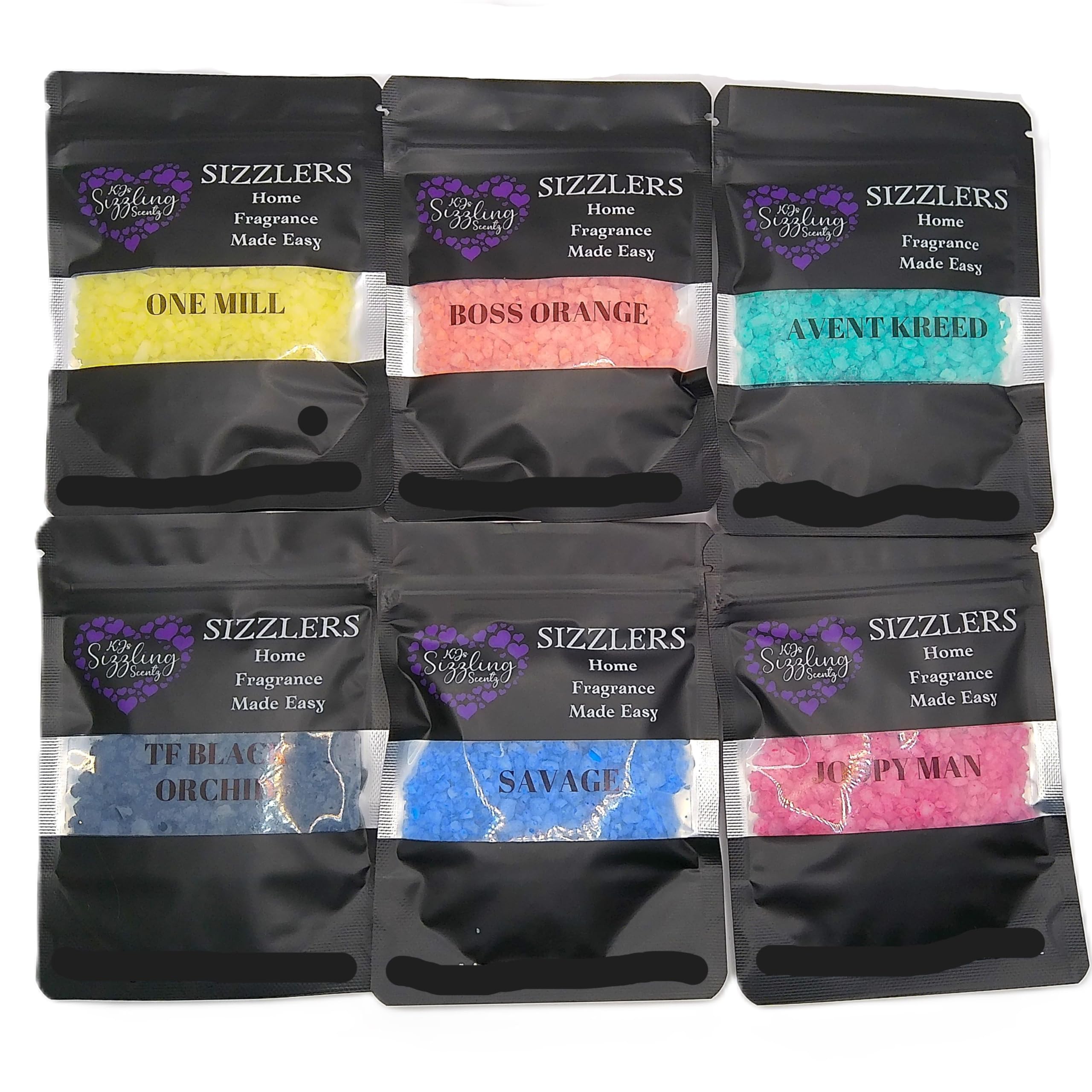 KJs Sizzling Scentz Scented Sizzlers for Burners - Set of six - 50g Pouch, Aromatic Granules for Oil Burner or Wax Warmer - Best Wax Melt Alternative for Room & Home Fragrance (Aftershave Bundle)