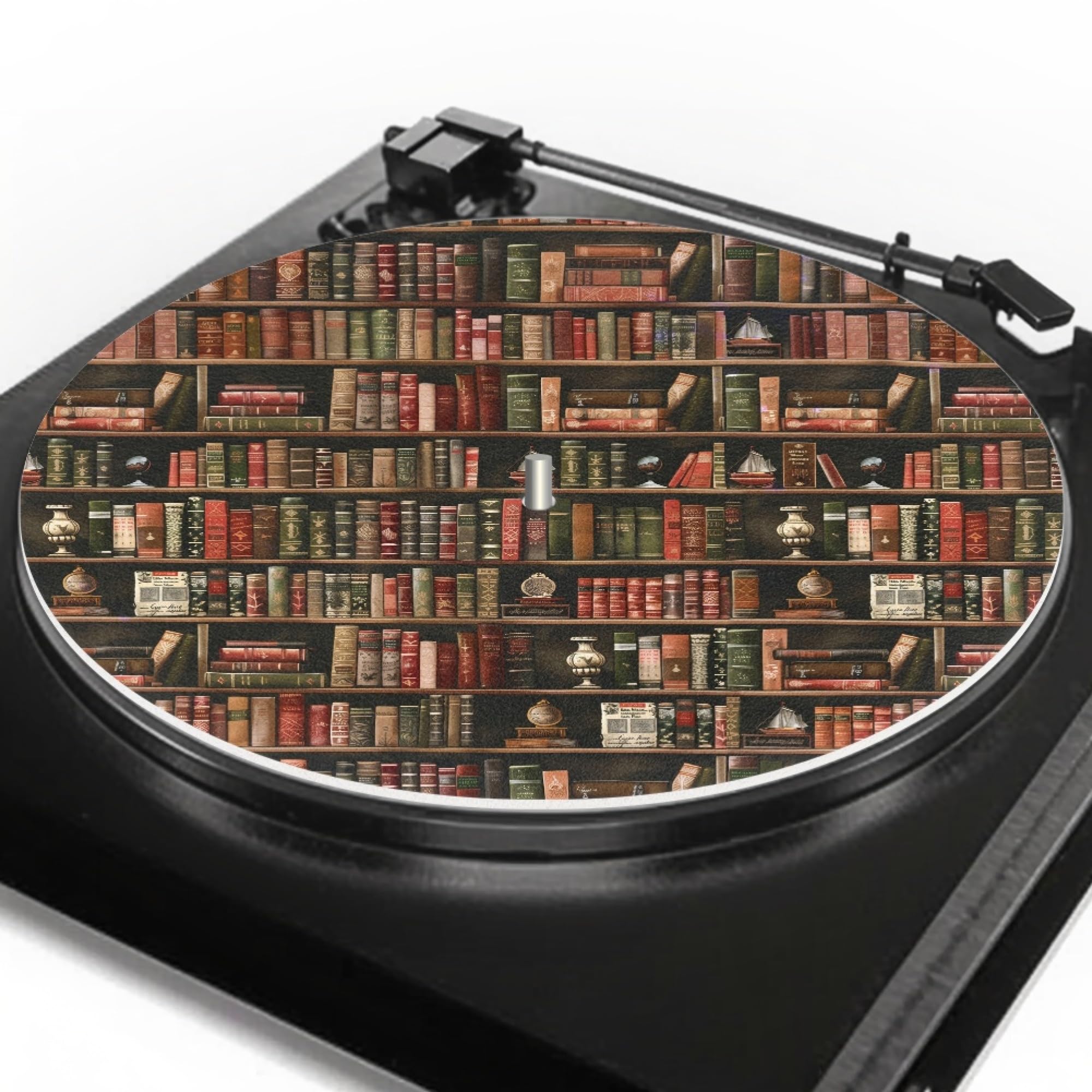 GLENLCWE Retro Books Turntable Slip Mat Anti Static Vinyl Record Player Slipmat 3mm Thick Turntable Mat Anti Slip for Better Sound 12inch