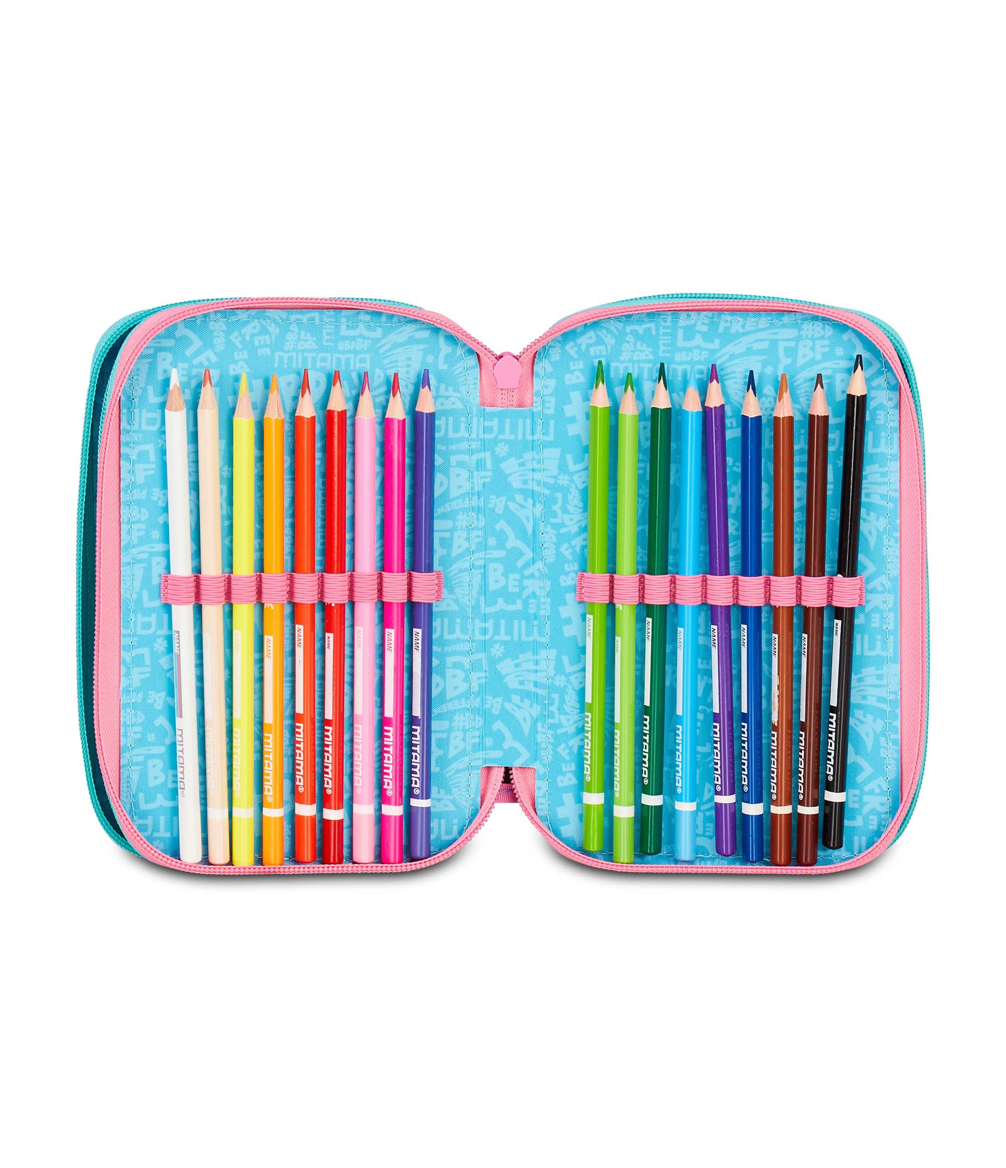 Mitama Astuccio Scuola 3 Scomparti, TRIPLO OCEANVIBES, Contenuto 47 pz, Completo di Matite, Pennarelli, Portapenne Scuola Elementare Bambina