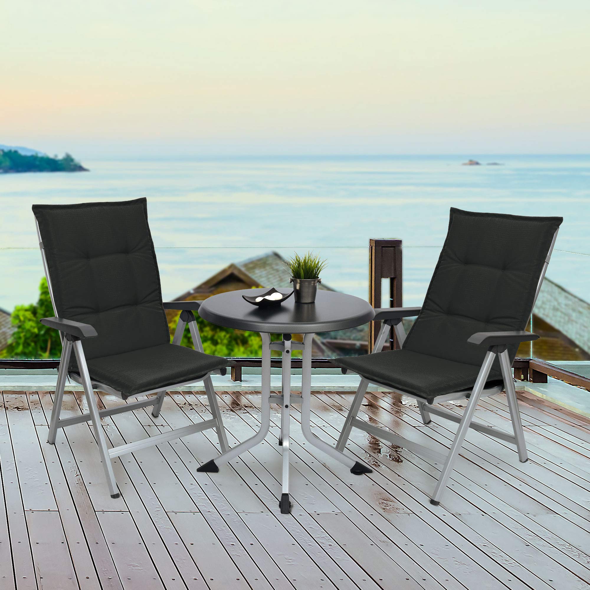 Beautissu Set de 2 Cojines para Sillas de Jardín con Respaldo Alto Tumbonas | 120x50x6cm Gris Grafito para exterior almohadillas para tumbonas mecedoras o sillones acolchado asiento cojin Base HL