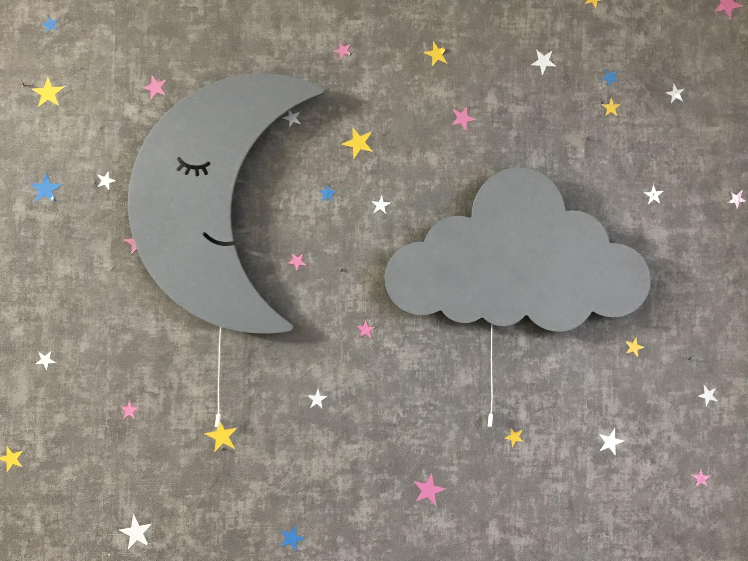Juego de 2 luces nocturnas de luna y nube para niños, inalámbricas, funciona con pilas, decoración para guardería y habitación de niños, luz nocturna LED suave para bebé, lámparas de pared colgantes