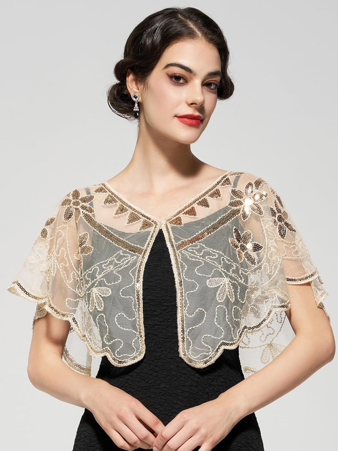 YESSA Women's 1920s Shawl Wraps,Sequin Flapper Evening Shawls for women Gatsby Accessories for Harlem Night - Image 2