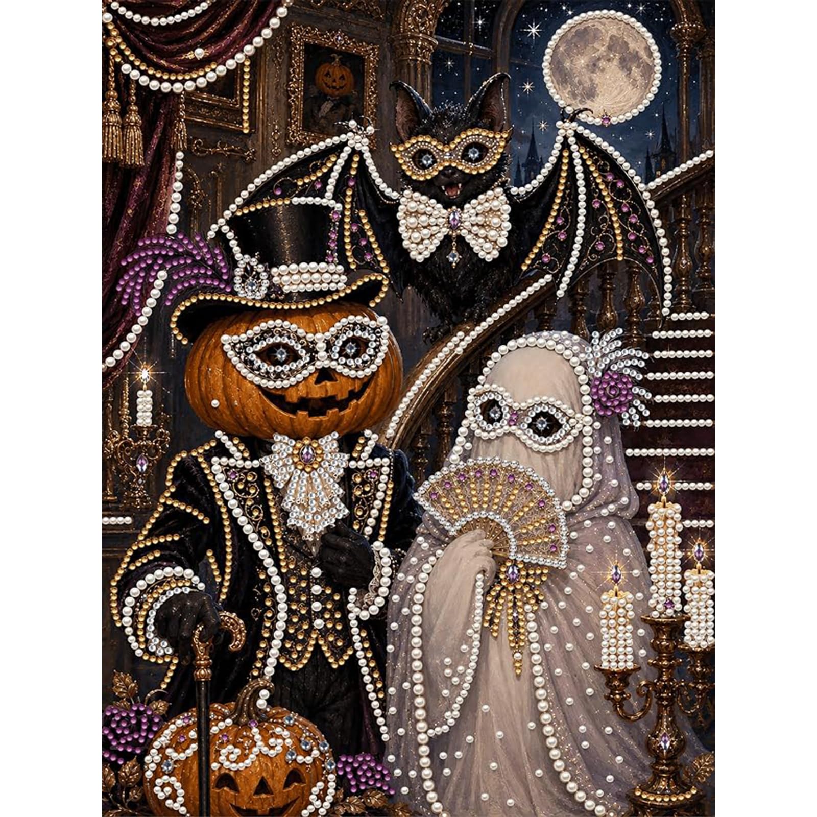 Halloween Ghost Diamond Pearl Painting Kit, DIY Pearl Art Kits for Adults