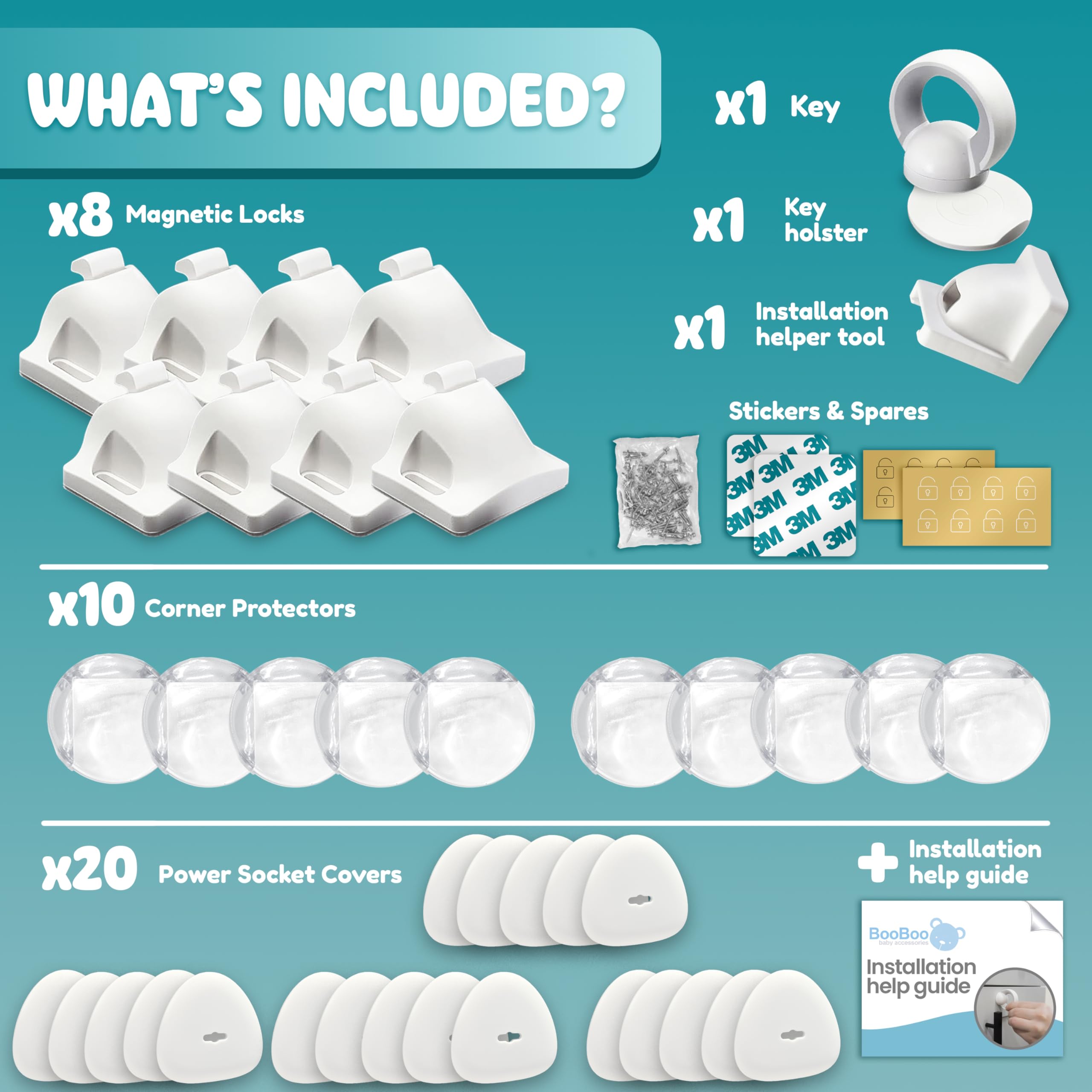 Booboo Baby 38 Pack Magnet Child Safety Baby Proofing Kit, White, Child Safety Kit - Image 2