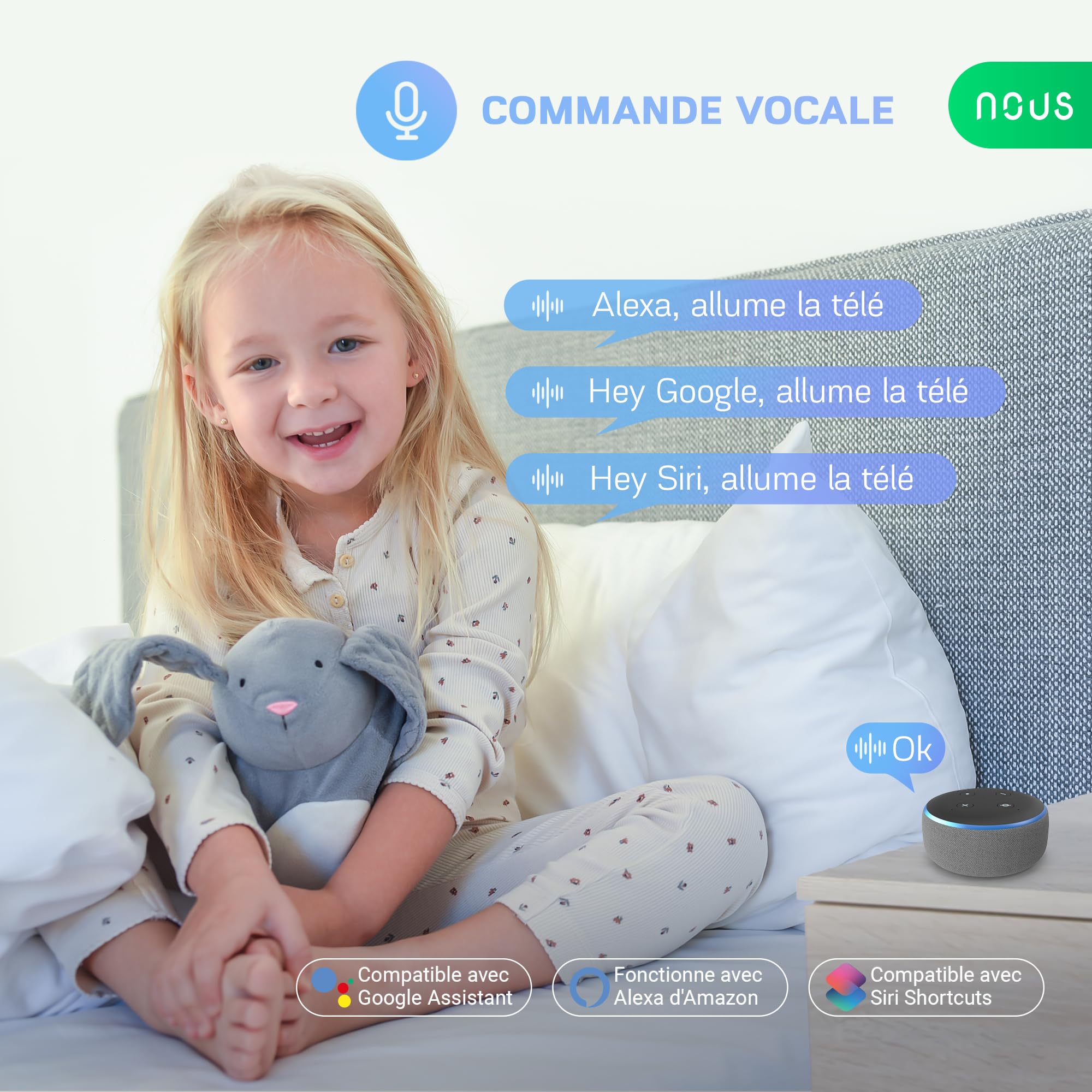NOUS Prise Connectée Matter avec Suivi de Consommation Électrique, 16A 3840W, Compatible avec Alexa, Google Home, Tuya, Apple Homekit, SmartThings, Télécommande via App, WiFi 2.4 GHz